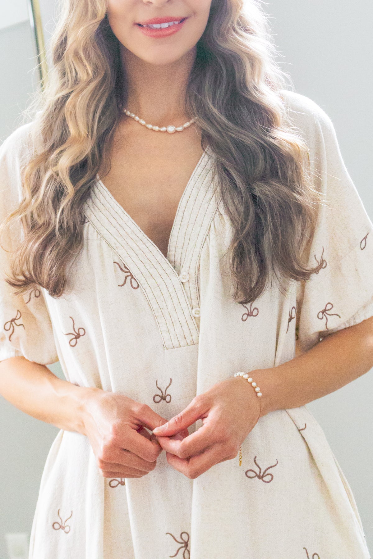 In Love with Life Bow Embroidery Linen Dress
