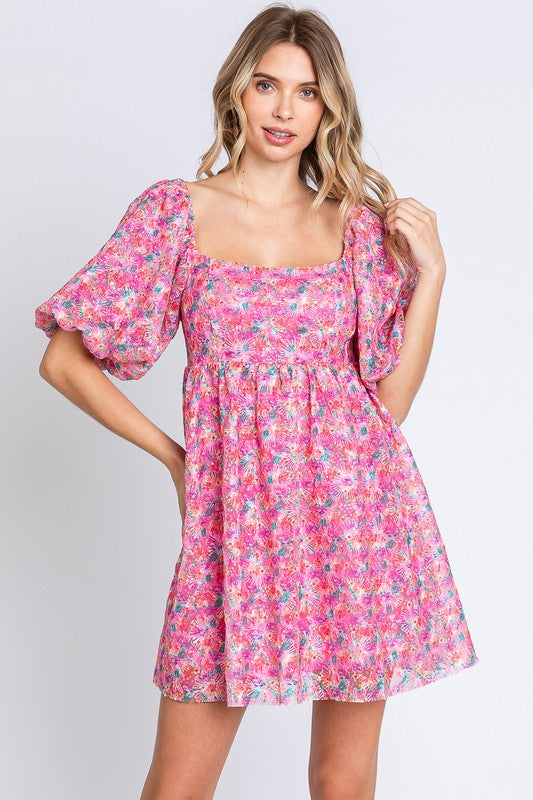 Sequin Swifty Floral Blush Babydoll Dress