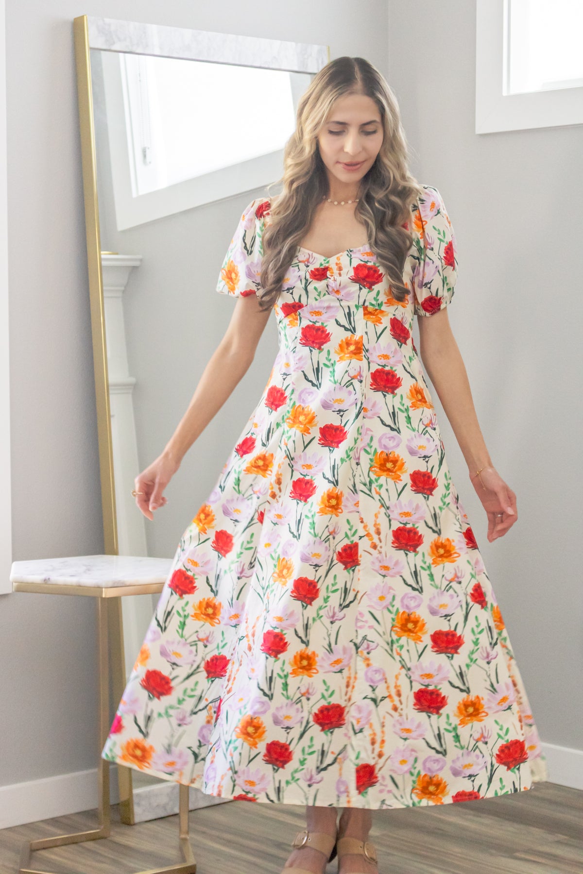 Autumn Wildflowers Babydoll Maxi Dress