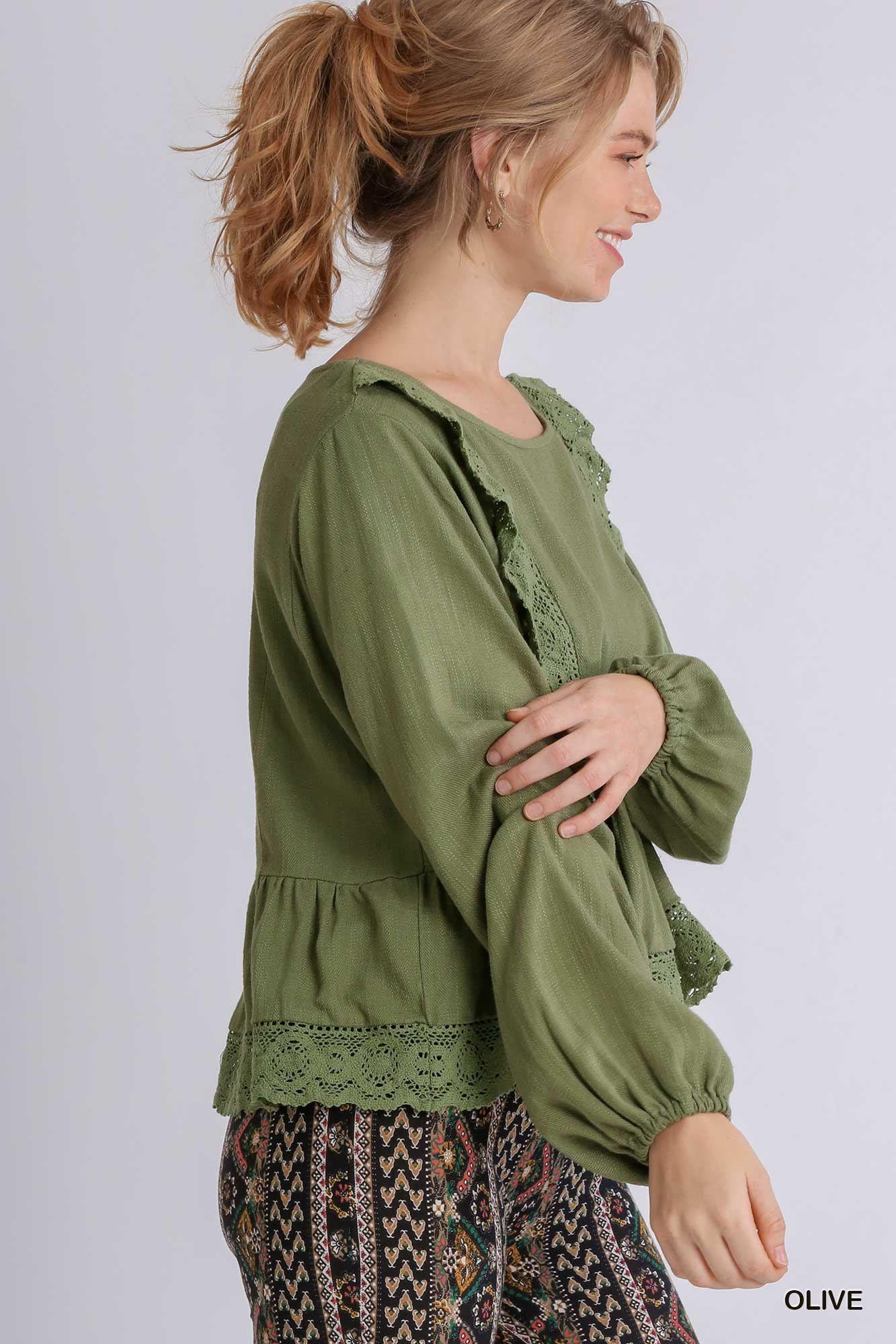 Back To Nature Lace Linen Top in Sage *PREORDER*