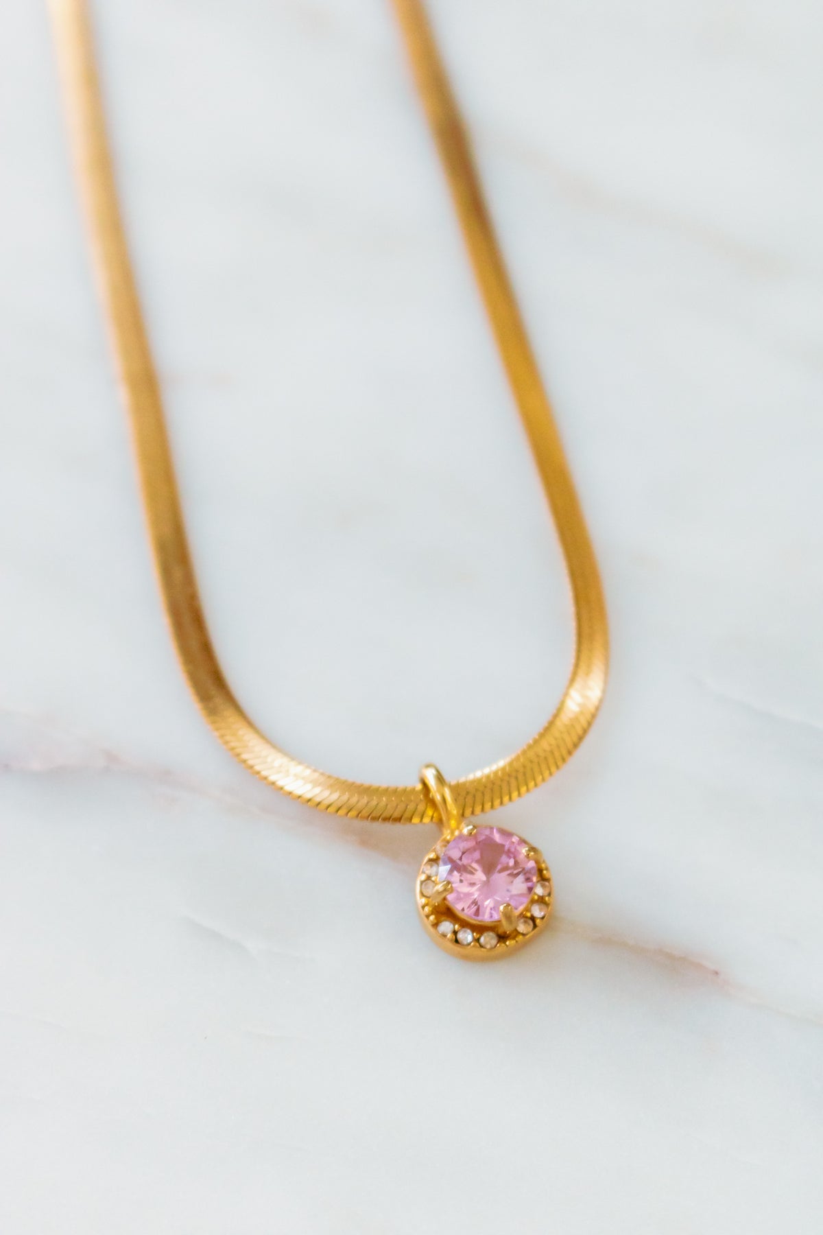 18K Gold Here to Shine Pink Gem Hypoallergenic Necklace