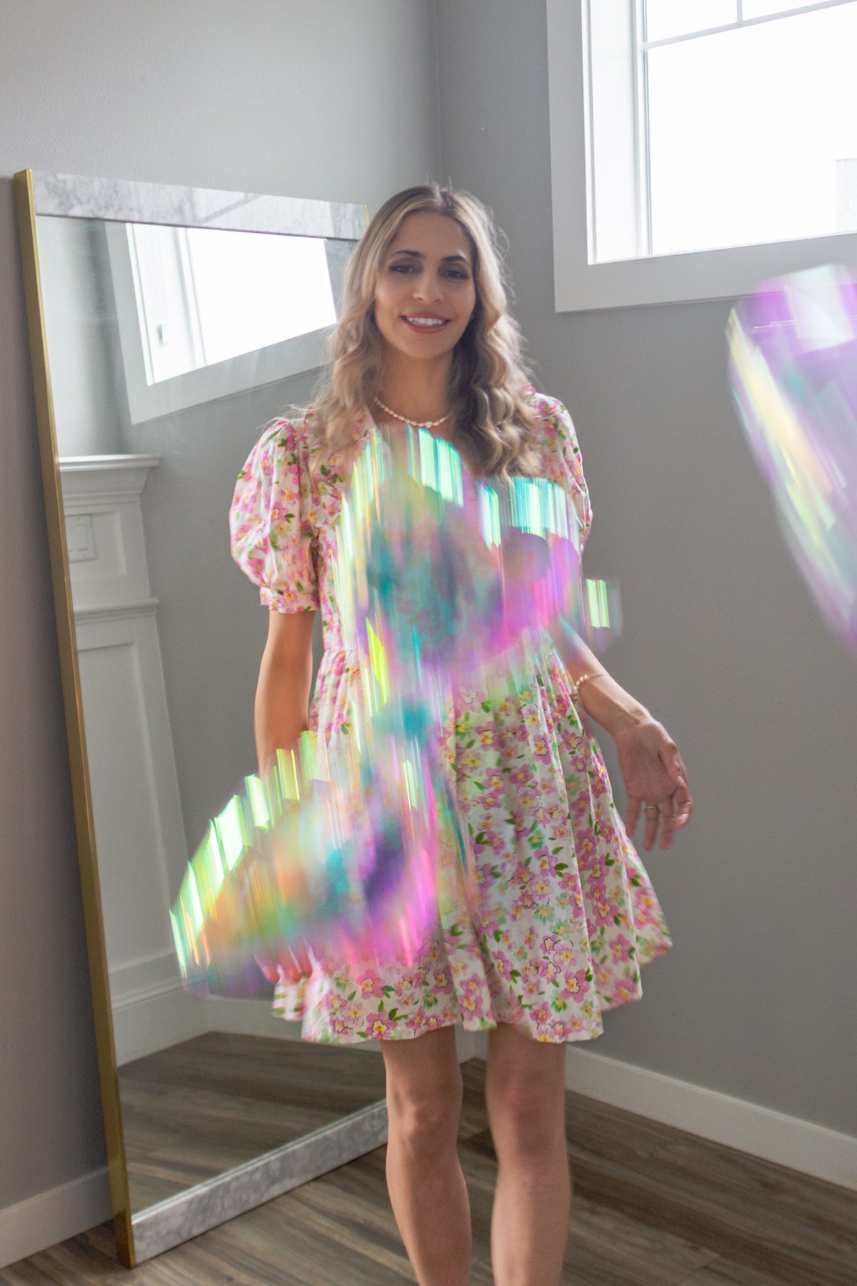 Cherry Blossom Peter Pan Collar Cotton Dress in Blush