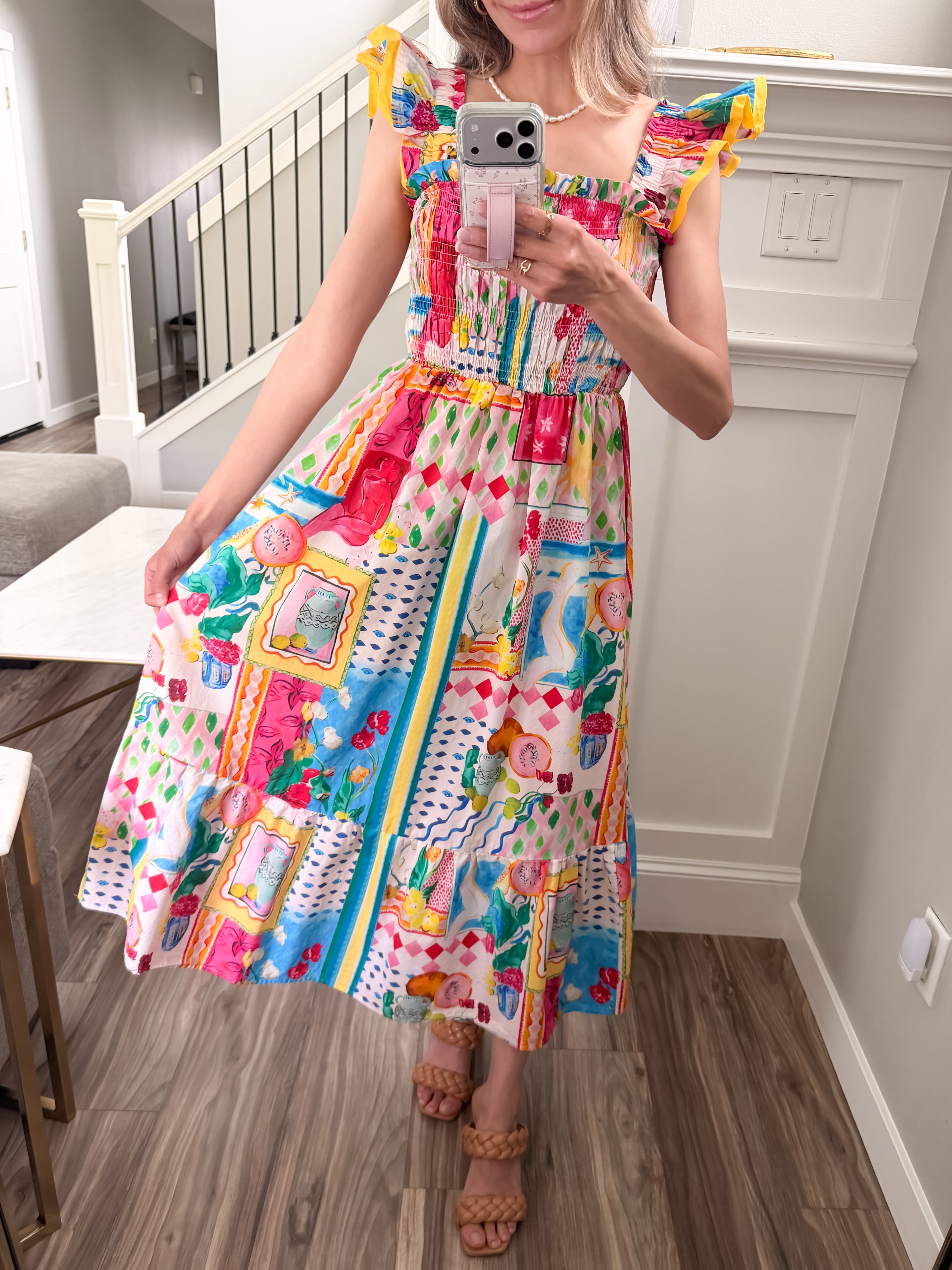 Whimsy Smocked 100 Cotton Ruffle Midi Dress