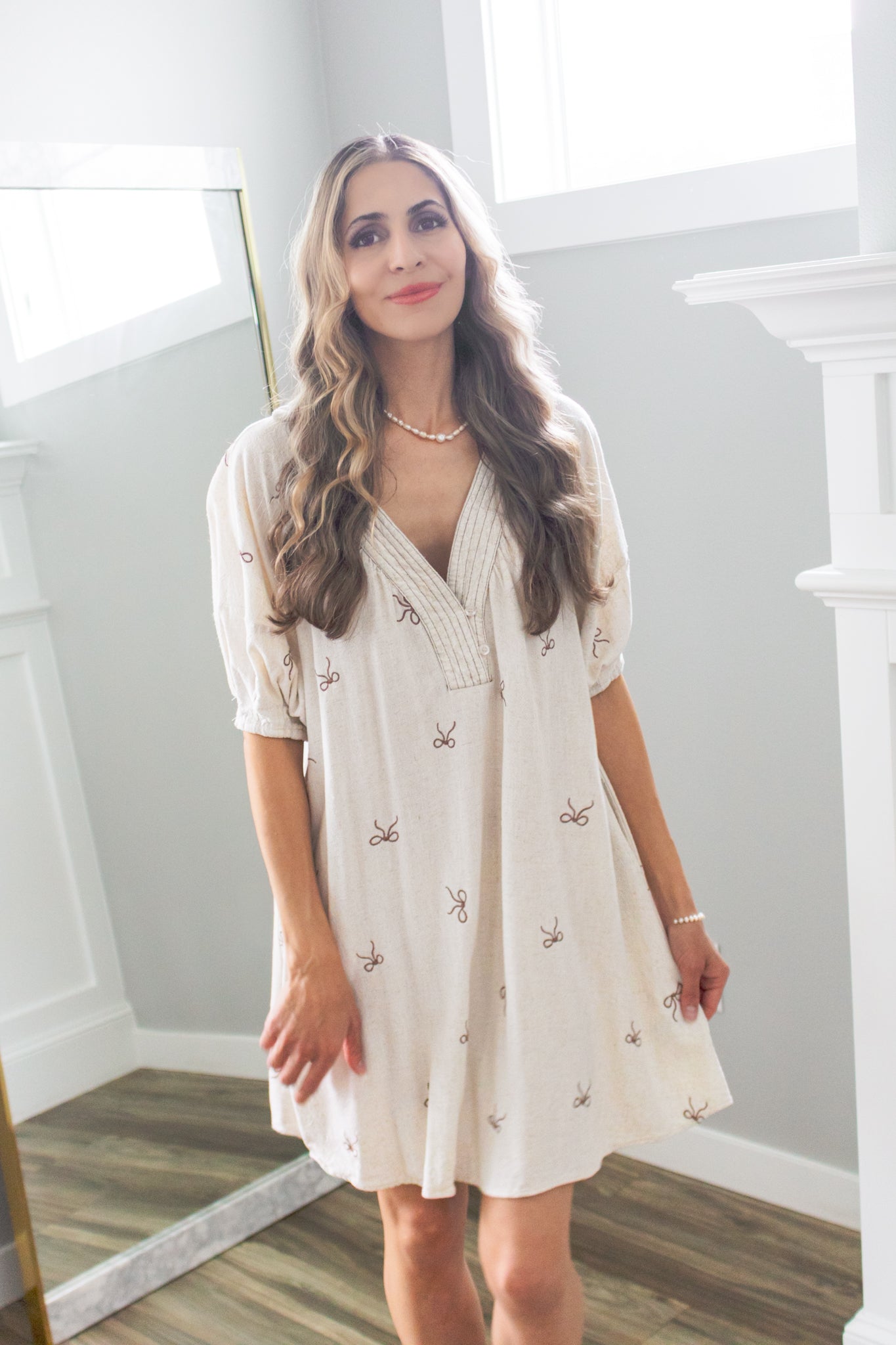 In Love with Life Bow Embroidery Linen Dress
