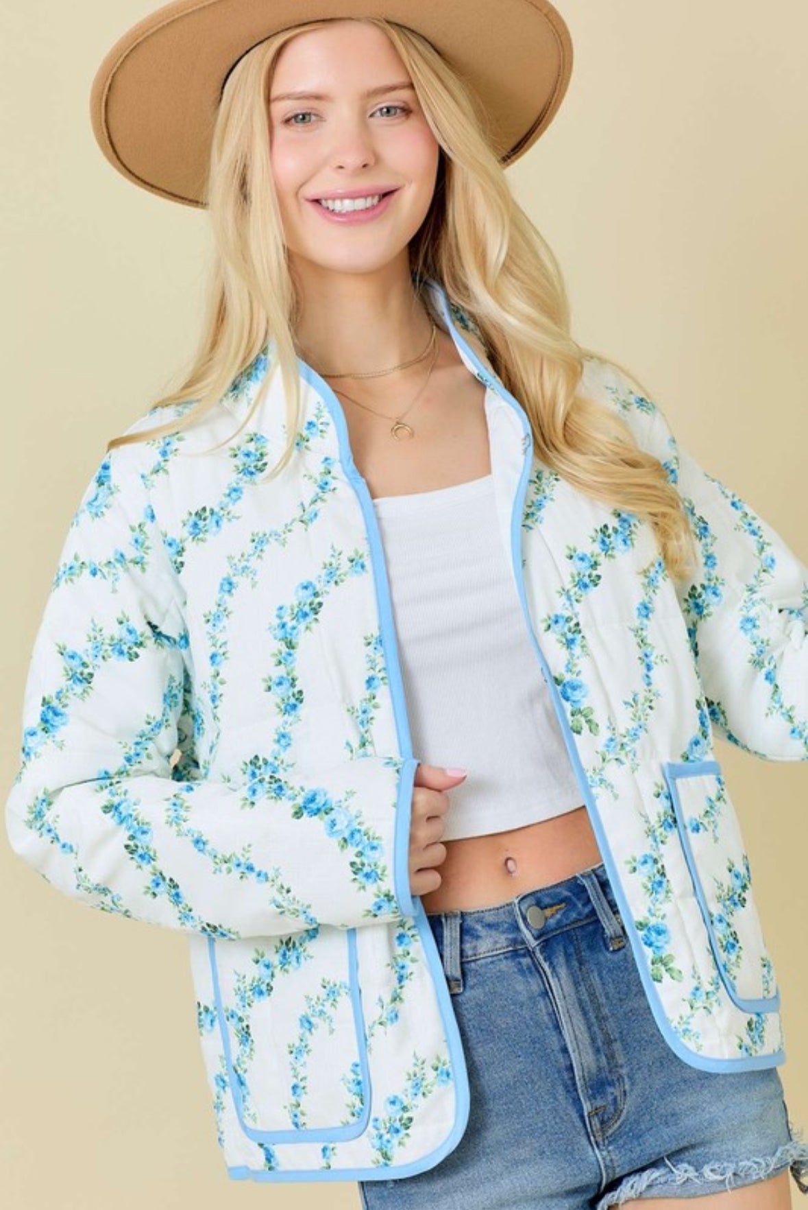 Sweet Petals Quilted Jacket In Sky -SALE-