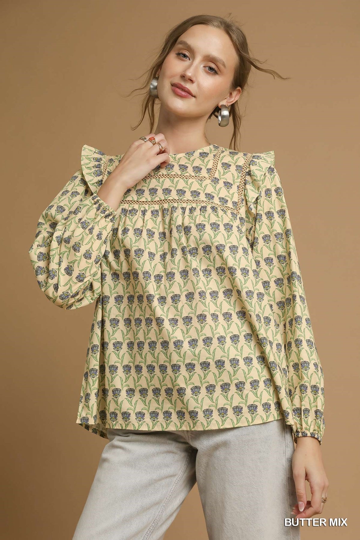 Iris Garden Flutter Blouse In Buttercream
