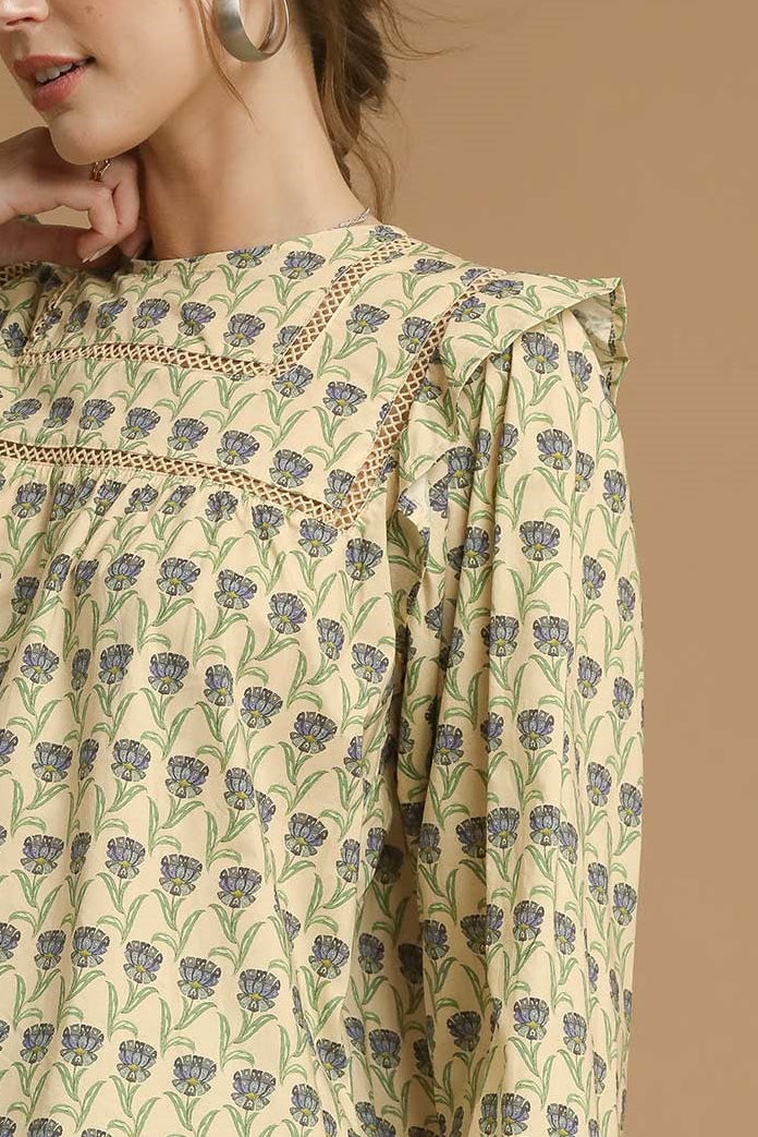Iris Garden Flutter Blouse In Buttercream