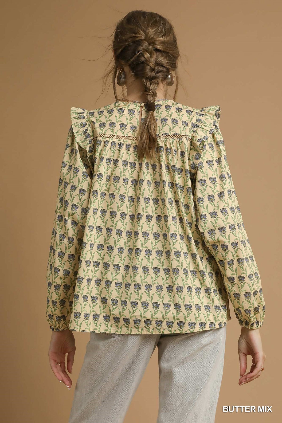 Iris Garden Flutter Blouse In Buttercream