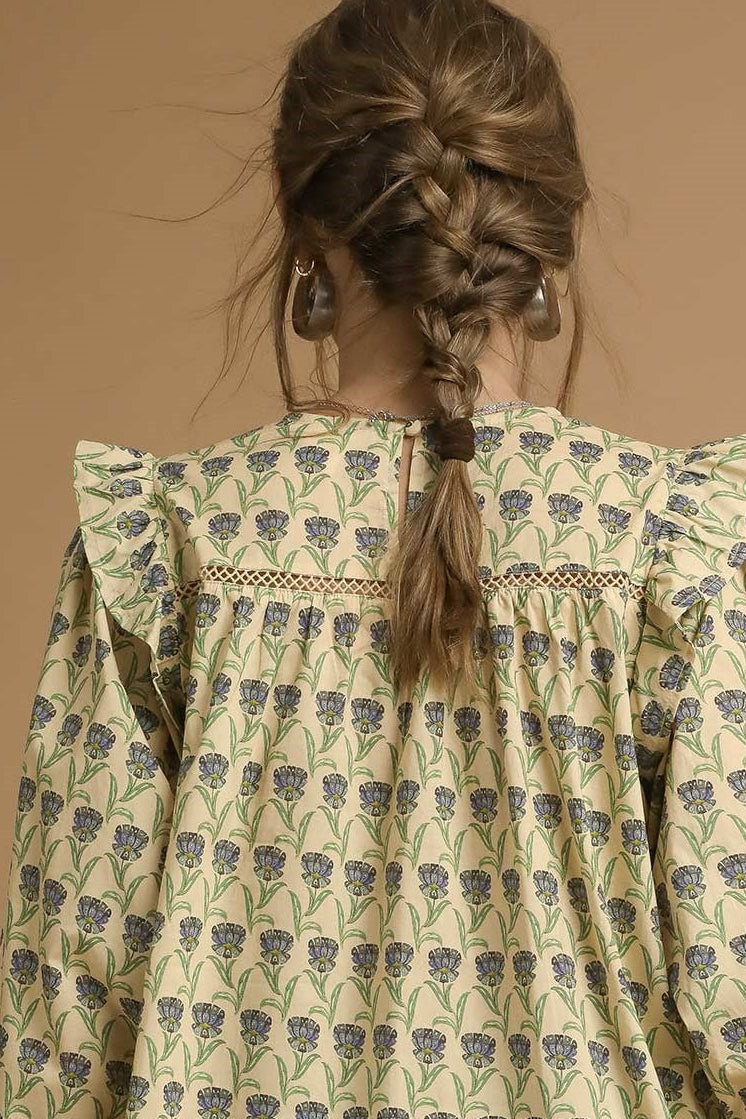 Iris Garden Flutter Blouse In Buttercream