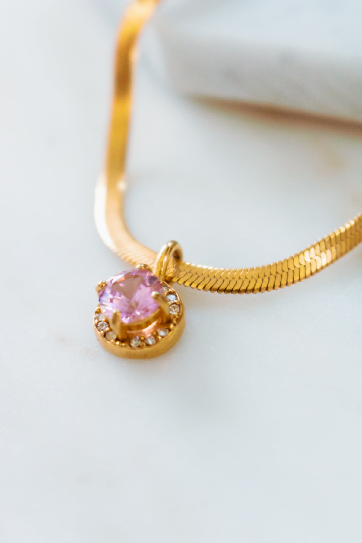 18K Gold Here to Shine Pink Gem Hypoallergenic Necklace