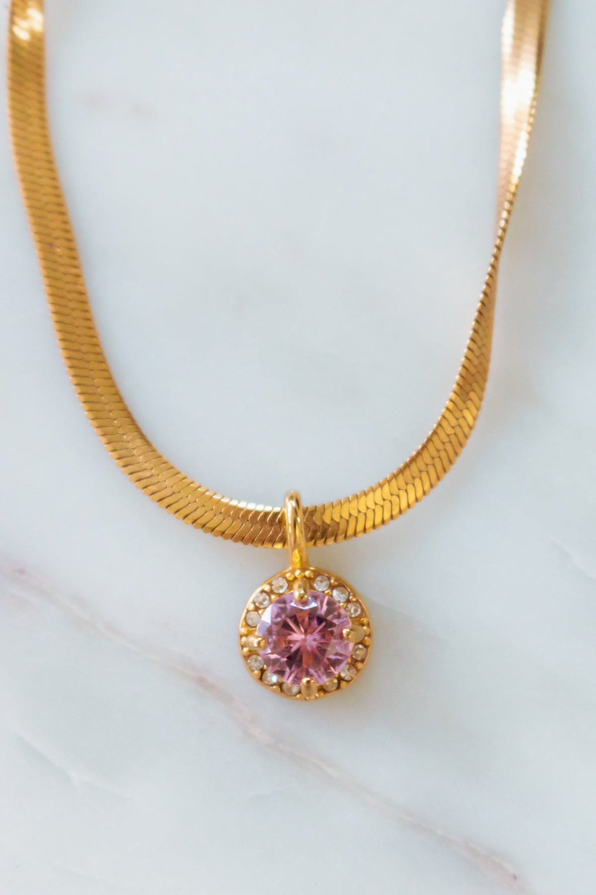 18K Gold Here to Shine Pink Gem Hypoallergenic Necklace