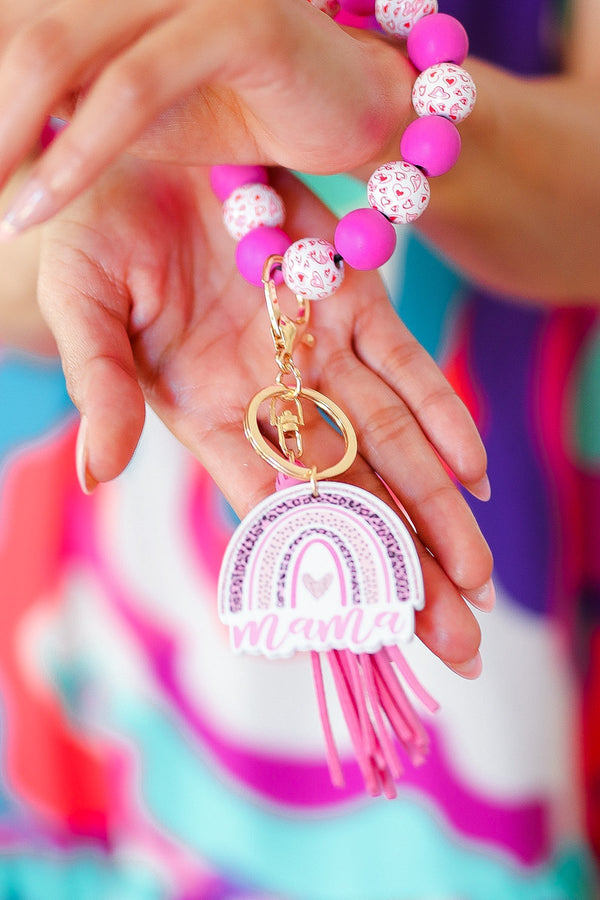 Hot Pink "Mama" Bauble Wristlet Tassel Keychain