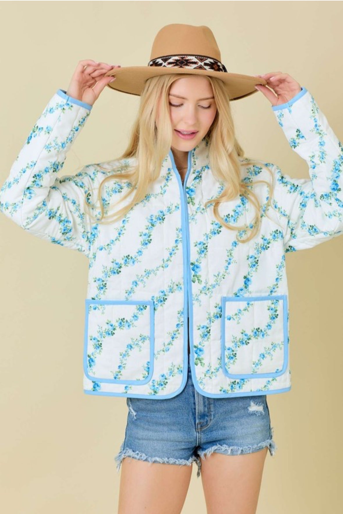 Sweet Petals Quilted Jacket In Sky -SALE-