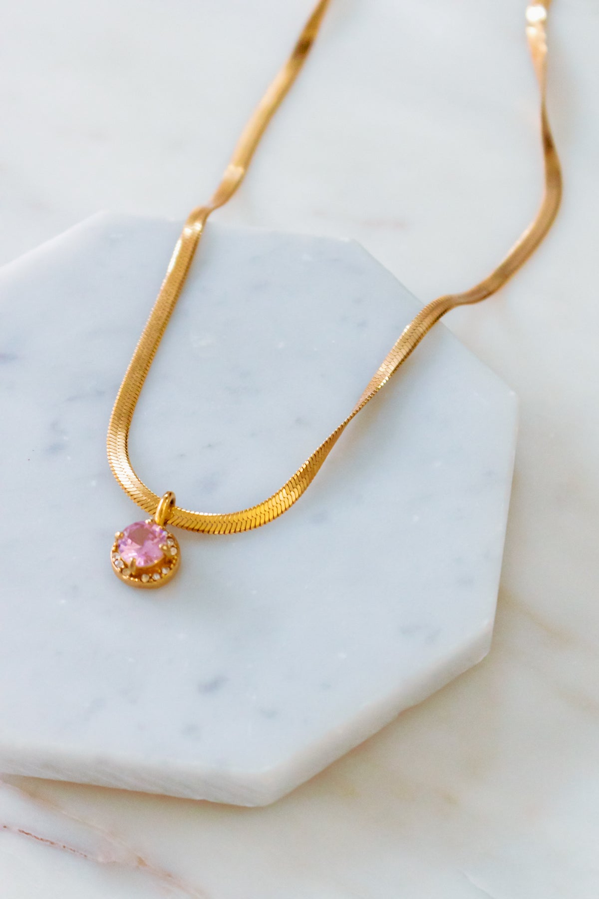 18K Gold Here to Shine Pink Gem Hypoallergenic Necklace