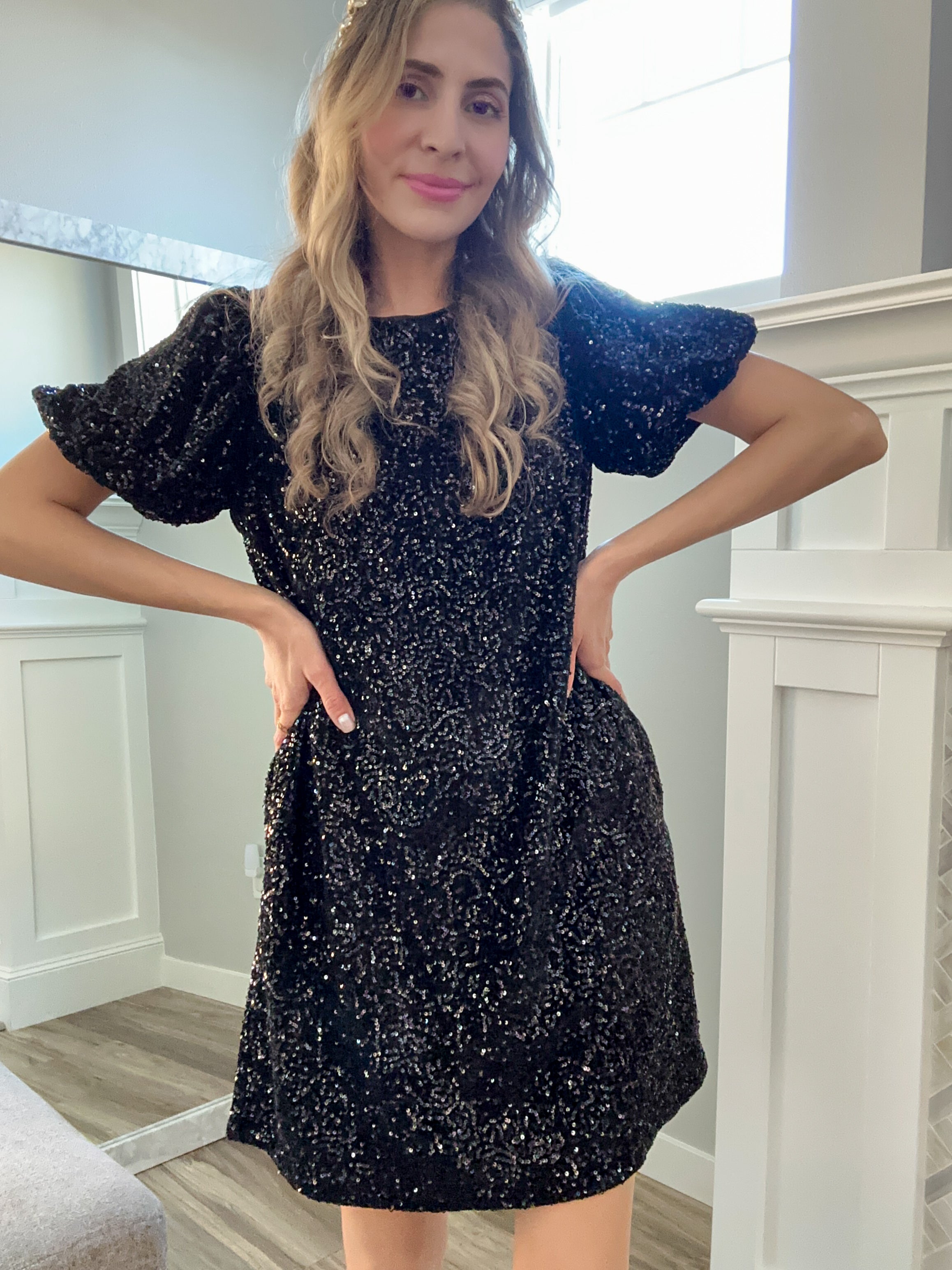 Sequin Shirt Dress In Swifty Midnight