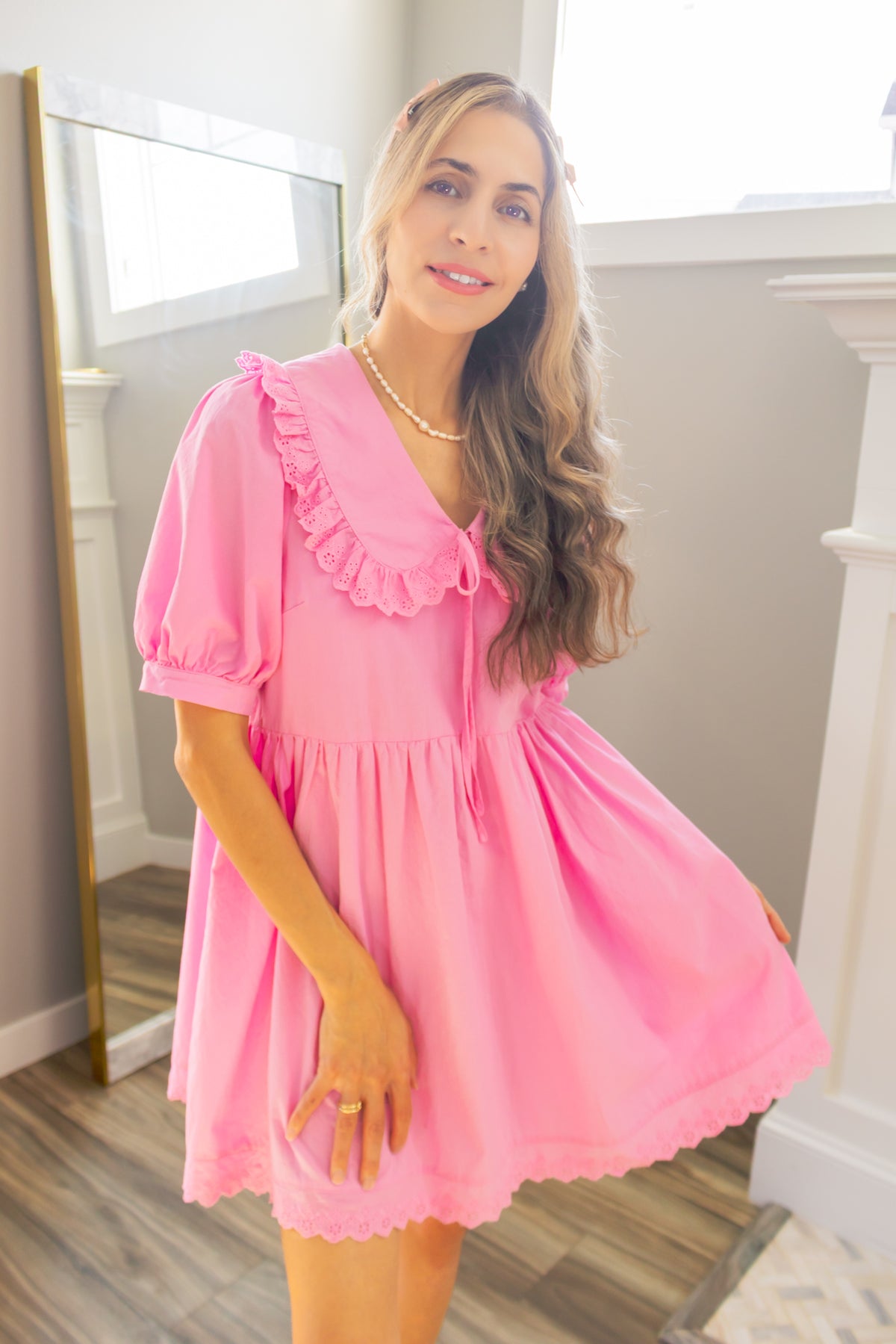 Peter Pan 100 Cotton Dress in Pink