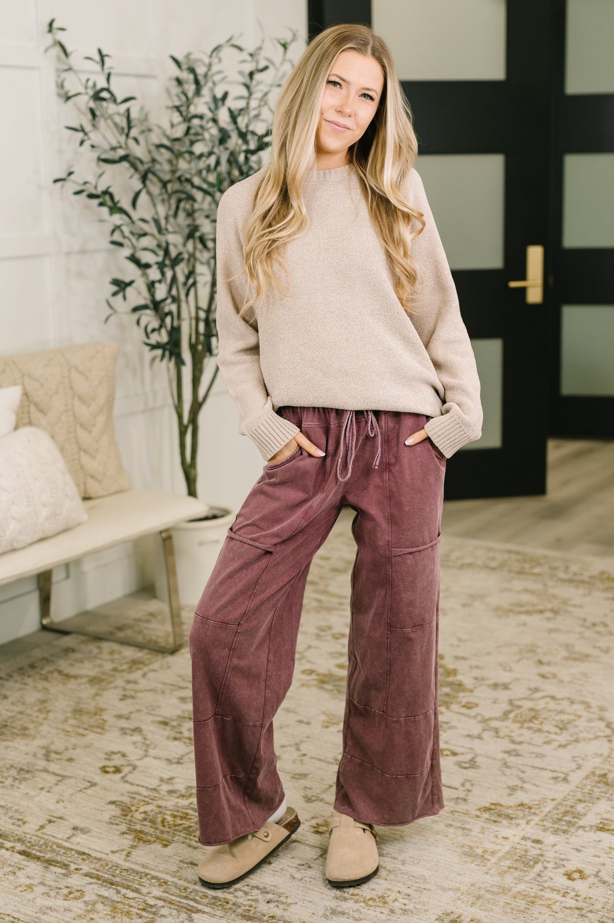 Cozy Mineral Wash High Waisted Sweat Pants