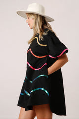 Rainbow Neon Sequin Dress In Swifty Midnight
