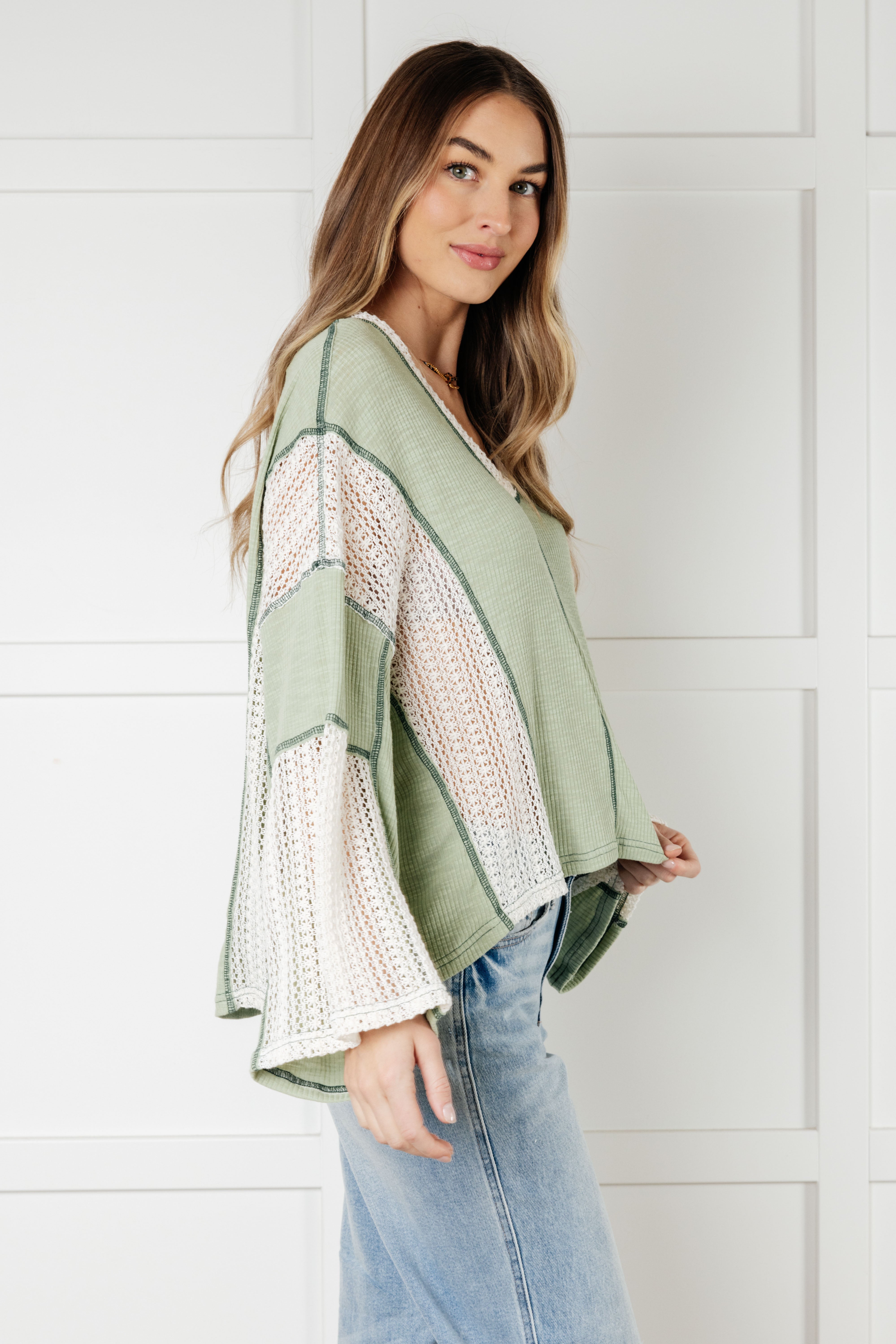 Serene Sage Patchwork Top