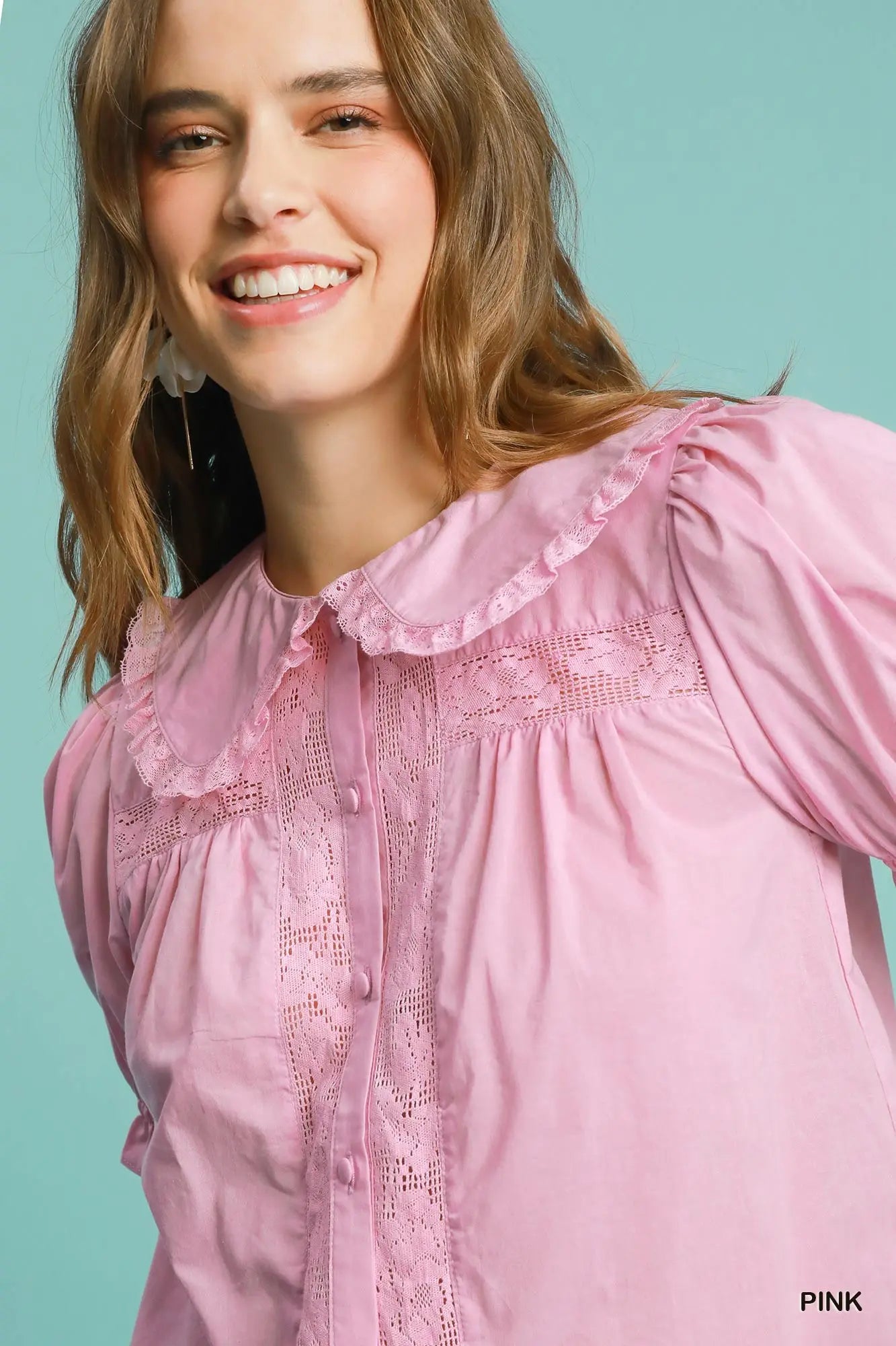 Victorian Peter Pan Lace Cotton Top In Blush