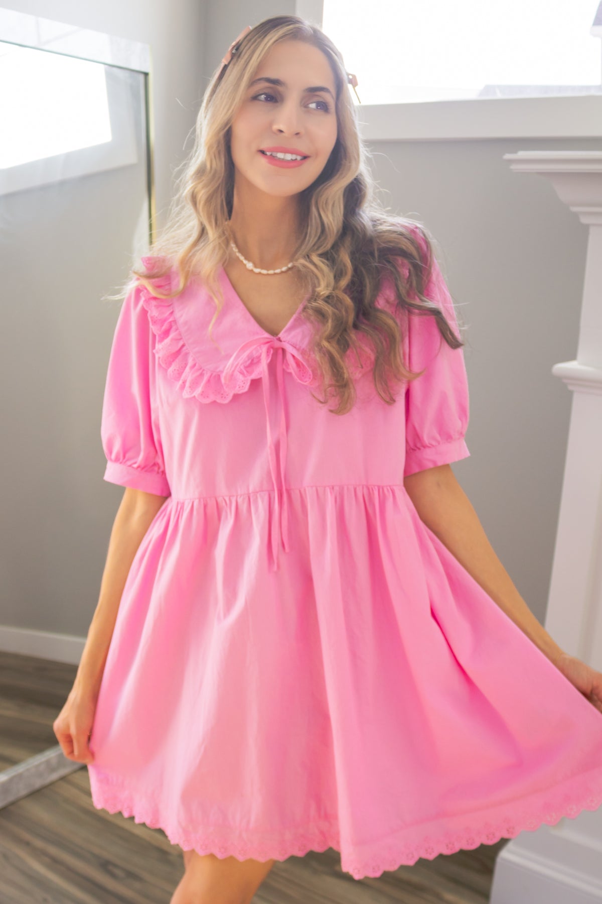 Peter Pan 100 Cotton Dress in Pink