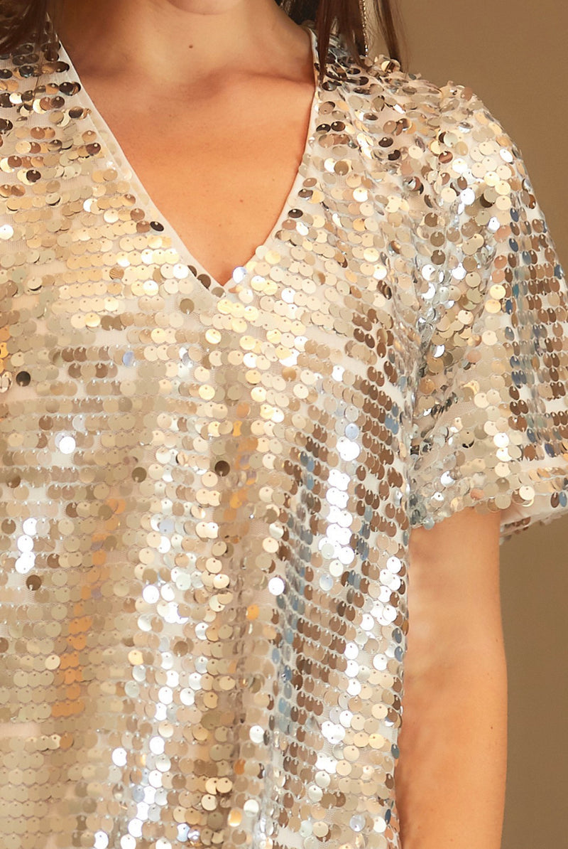 Mirror Ball Sequin Shirt Dress Swifty Silver Sequins -SALE- (SIZE SMALL LEFT)