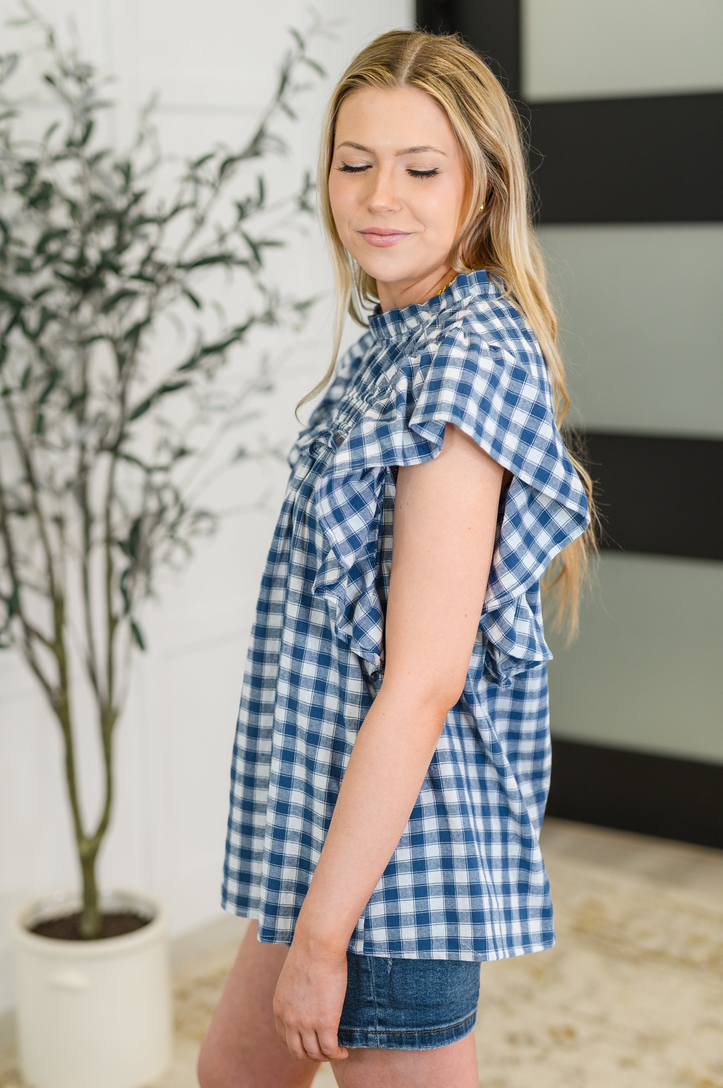 Garden at Goldenhour Flutter Sleeve Blouse in Blue