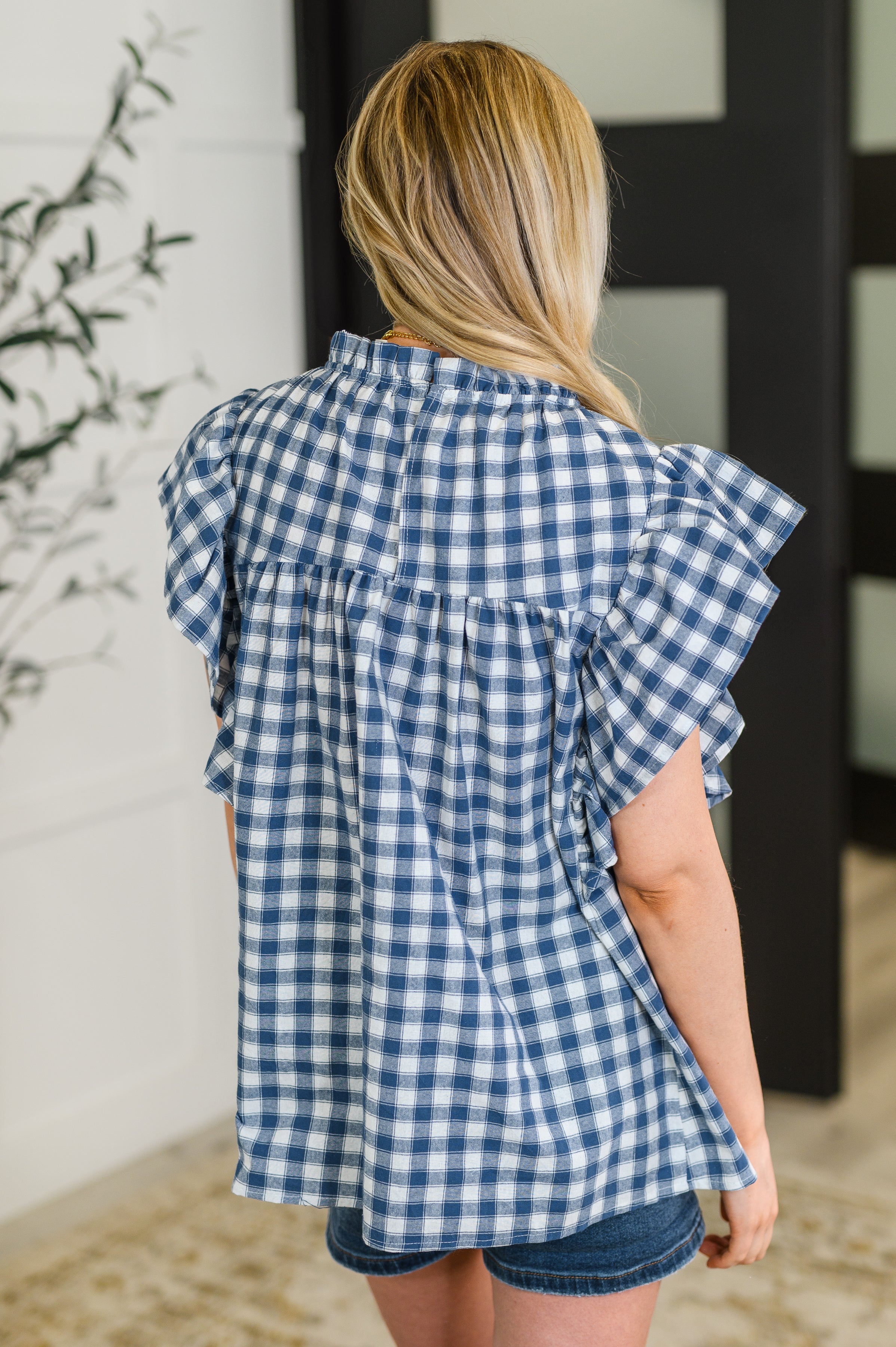 Garden at Goldenhour Flutter Sleeve Blouse in Blue
