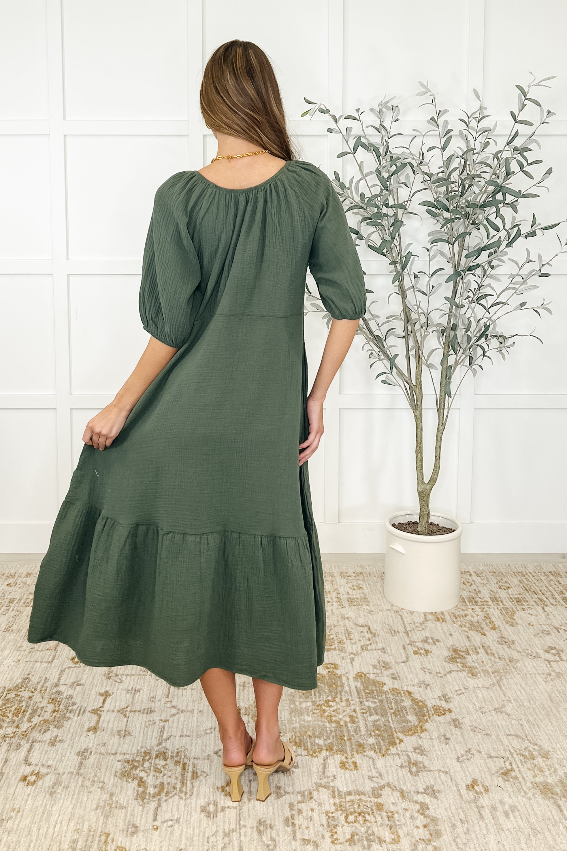 Hazel 100 Cotton Dress in Dusty Pine
