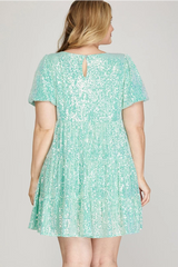Taylor Swifty Sequin Dress in Teal Blue -SALE- (SIZE MEDIUM + 1XL LEFT)