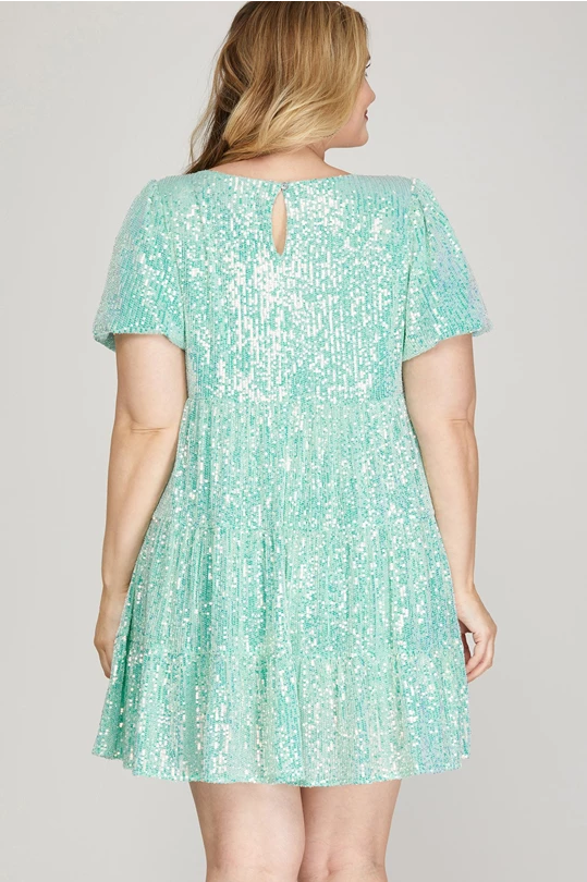 Taylor Swifty Sequin Dress in Teal Blue -SALE- (SIZE MEDIUM + 1XL LEFT)