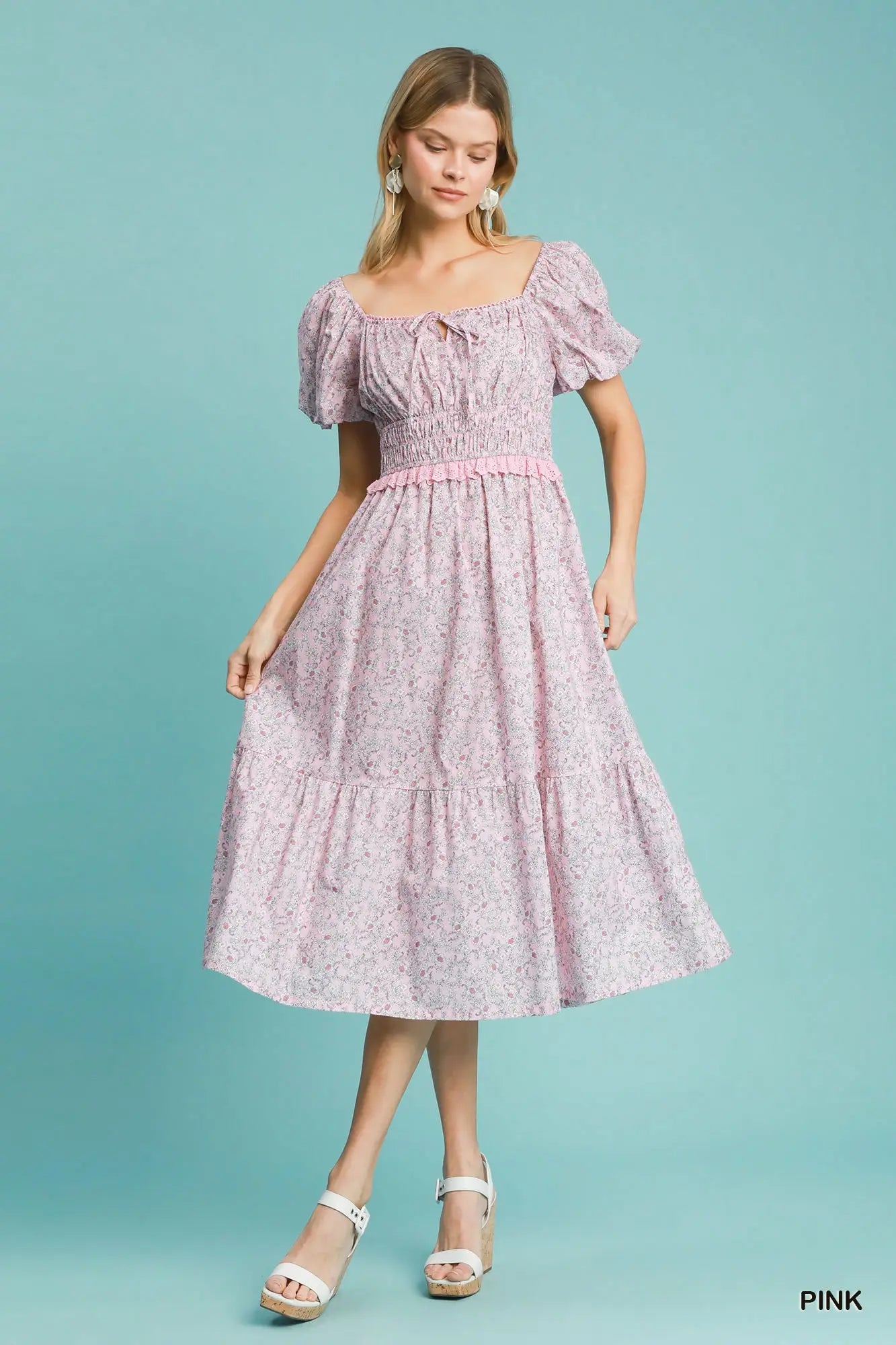 Tea Party Smocked Floral Cotton Midi Dress *preorder*