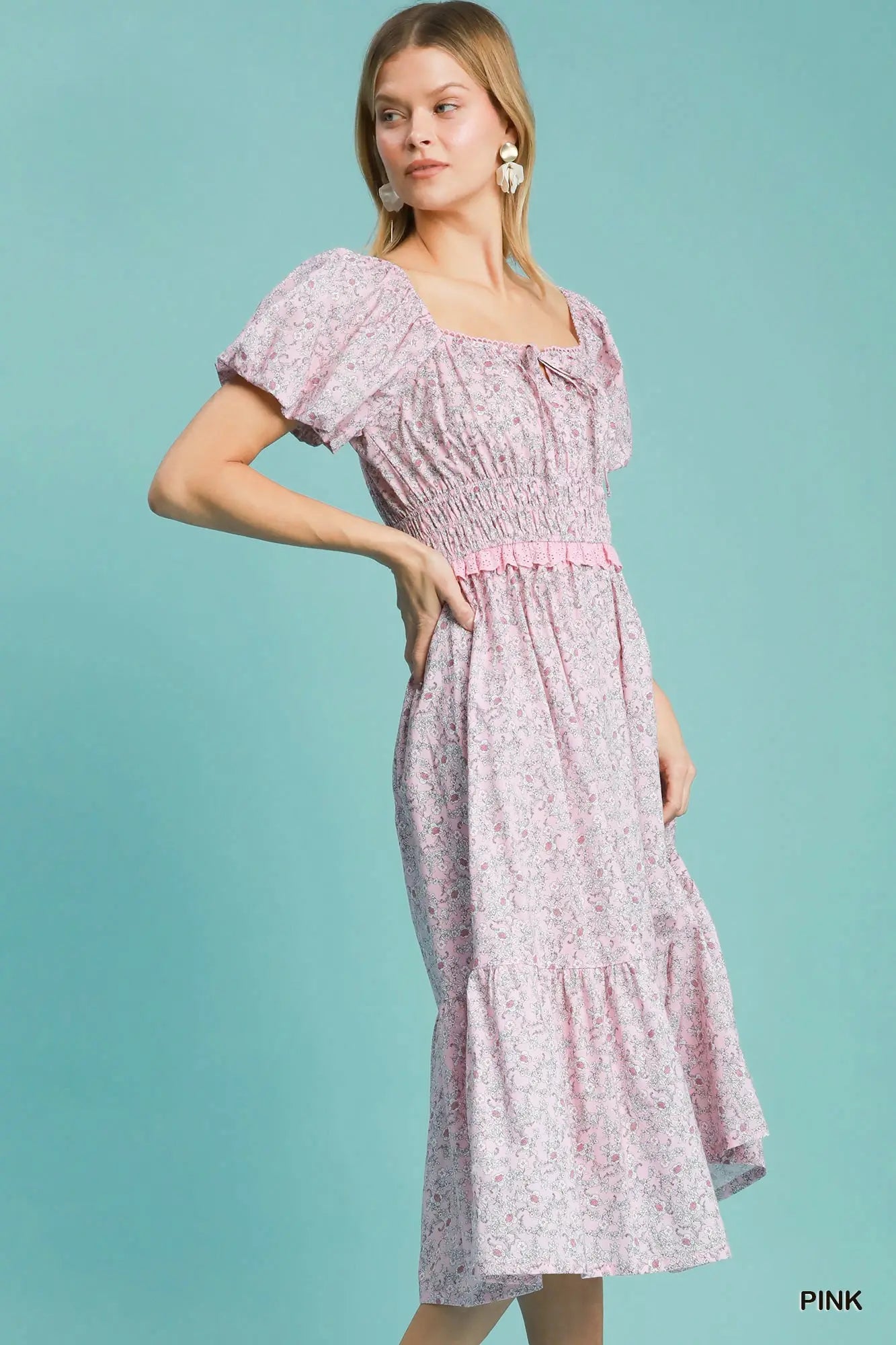 Tea Party Smocked Floral Cotton Midi Dress *preorder*