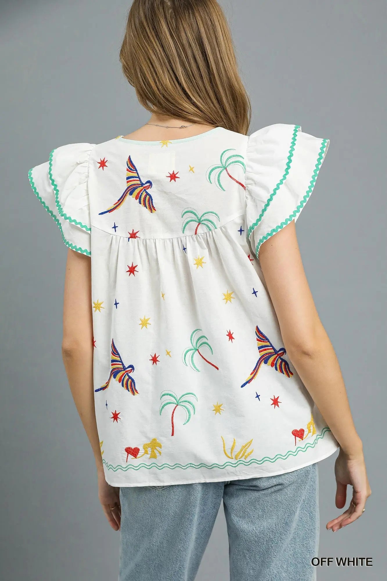 Tropical Embroidered Flutter Cotton Top *preorder*