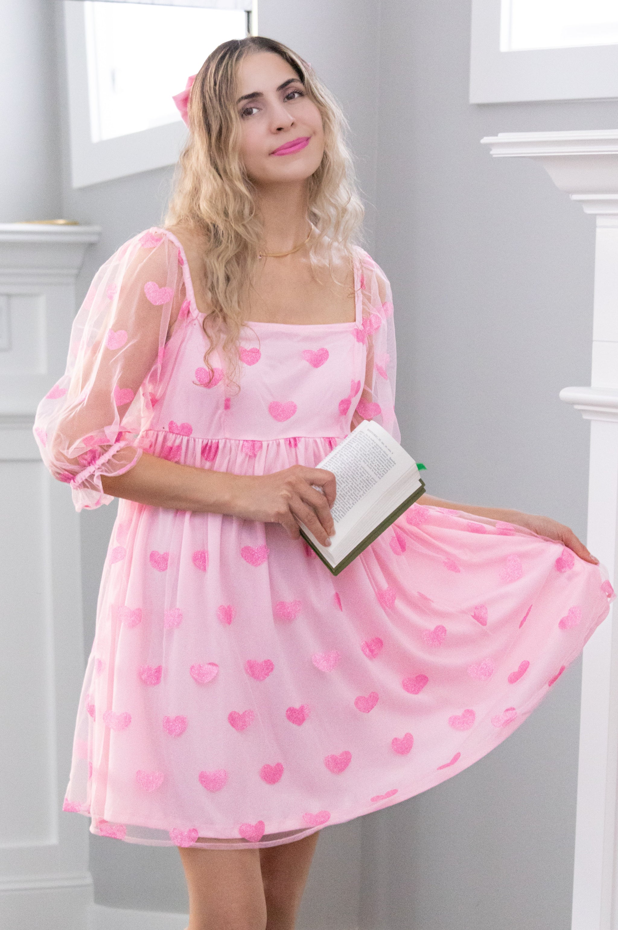 pink dress with hearts for women Sister Jane Cherish Heart Print Midi Dress