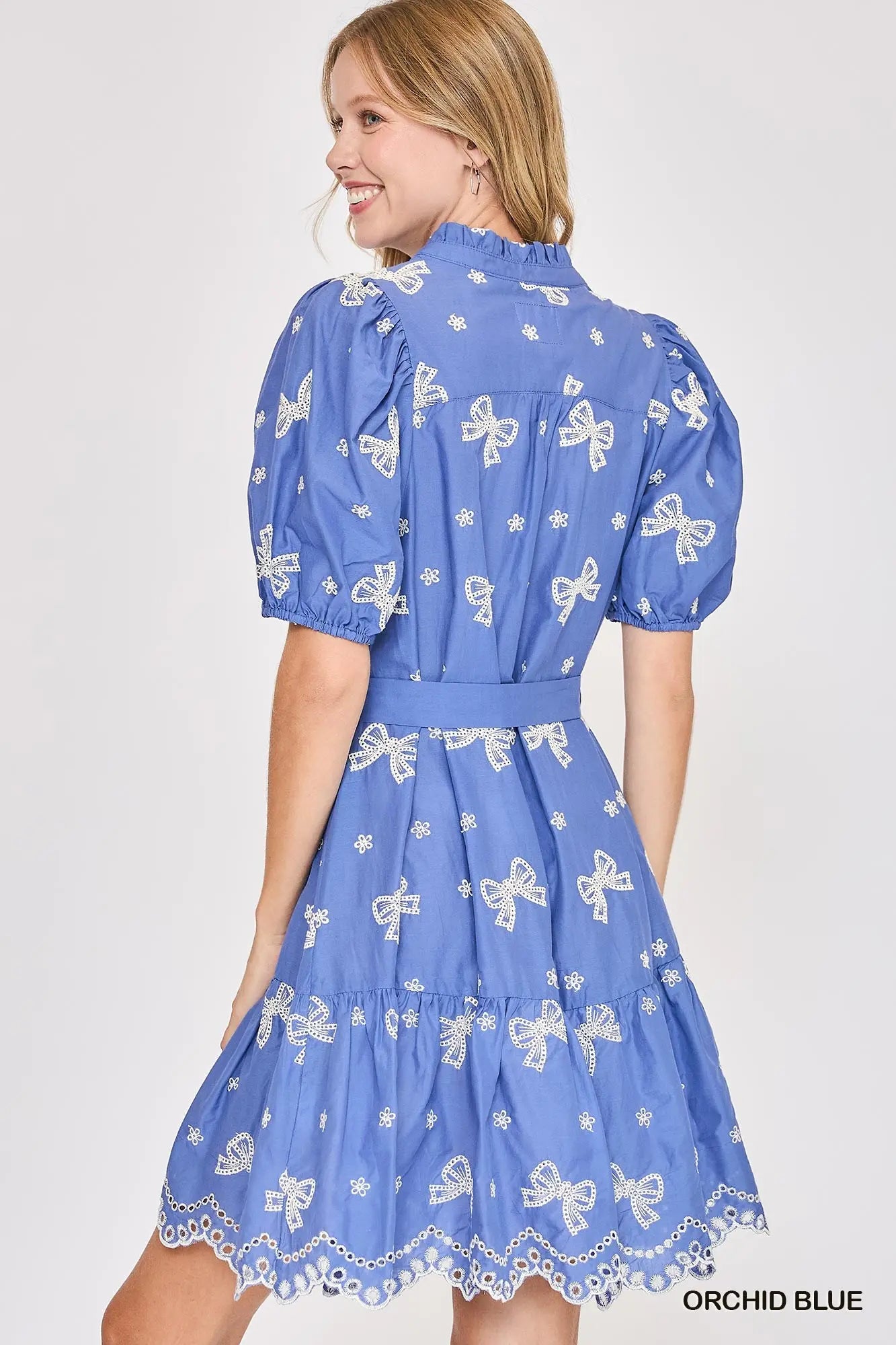 Tea Party Ribbon 100 Cotton Dress In Orchid Blue *PREORDER*