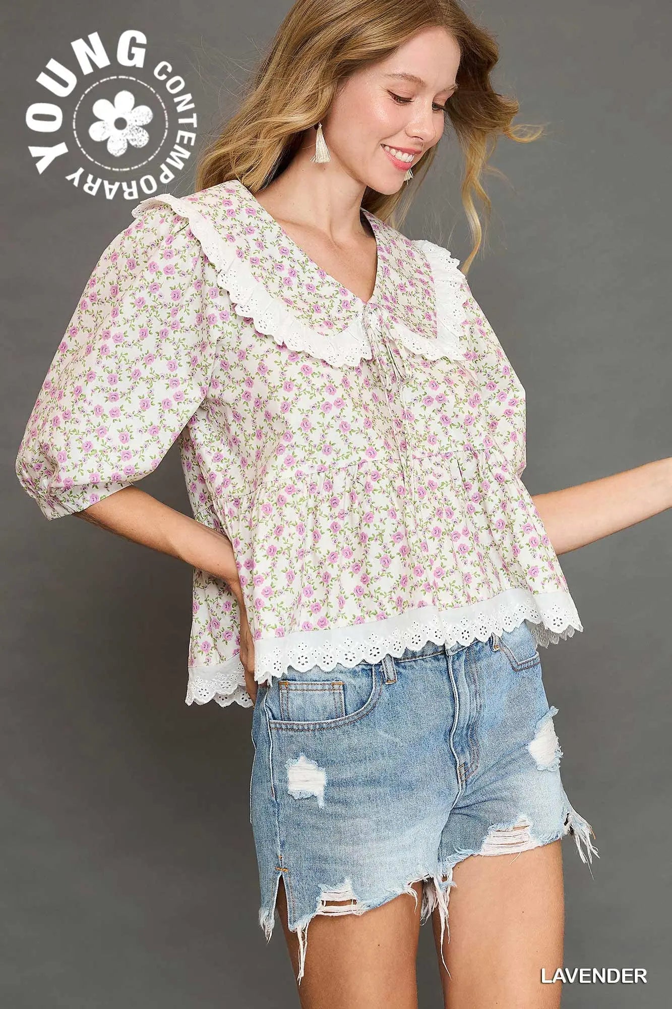 Peter Pan Cotton Ruffle Top in Lavender Rose *preorder*