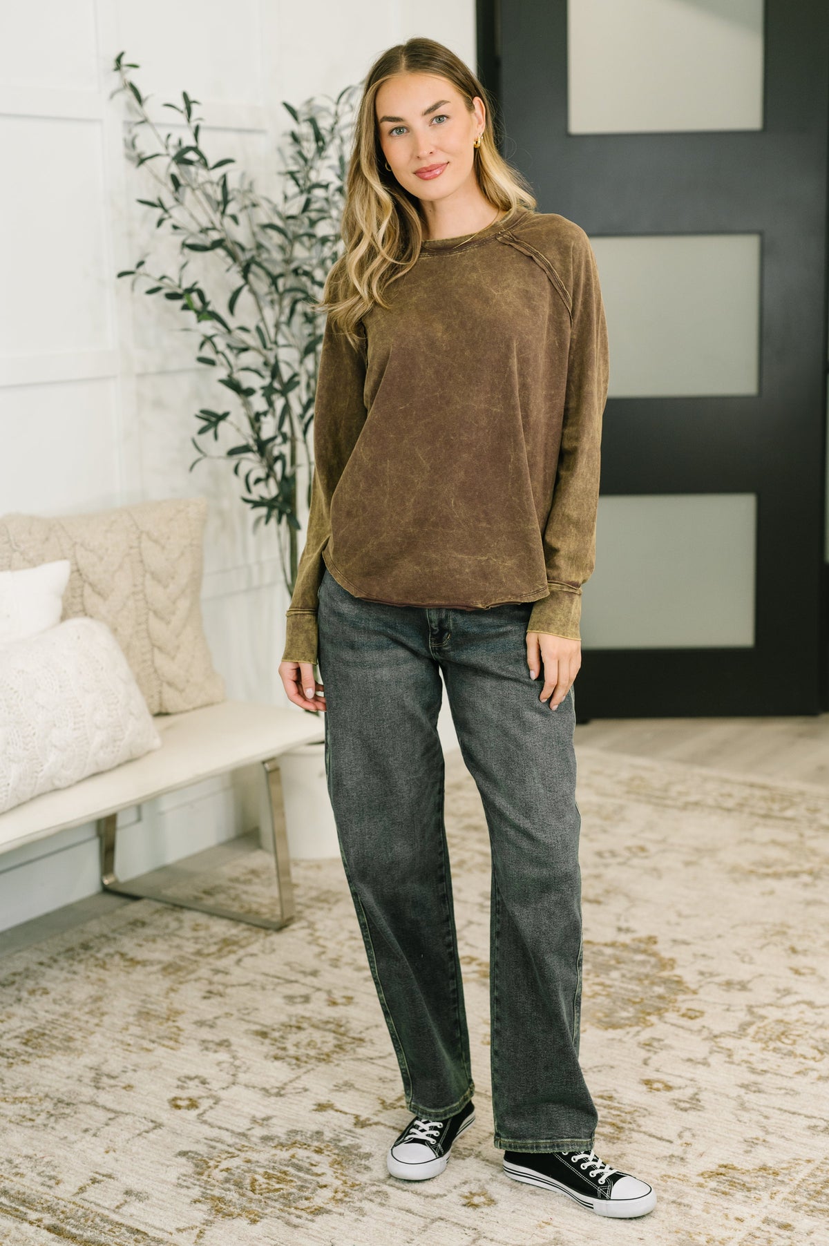 Fall Vibes Mineral Wash Cotton Raglan Sleeve Top
