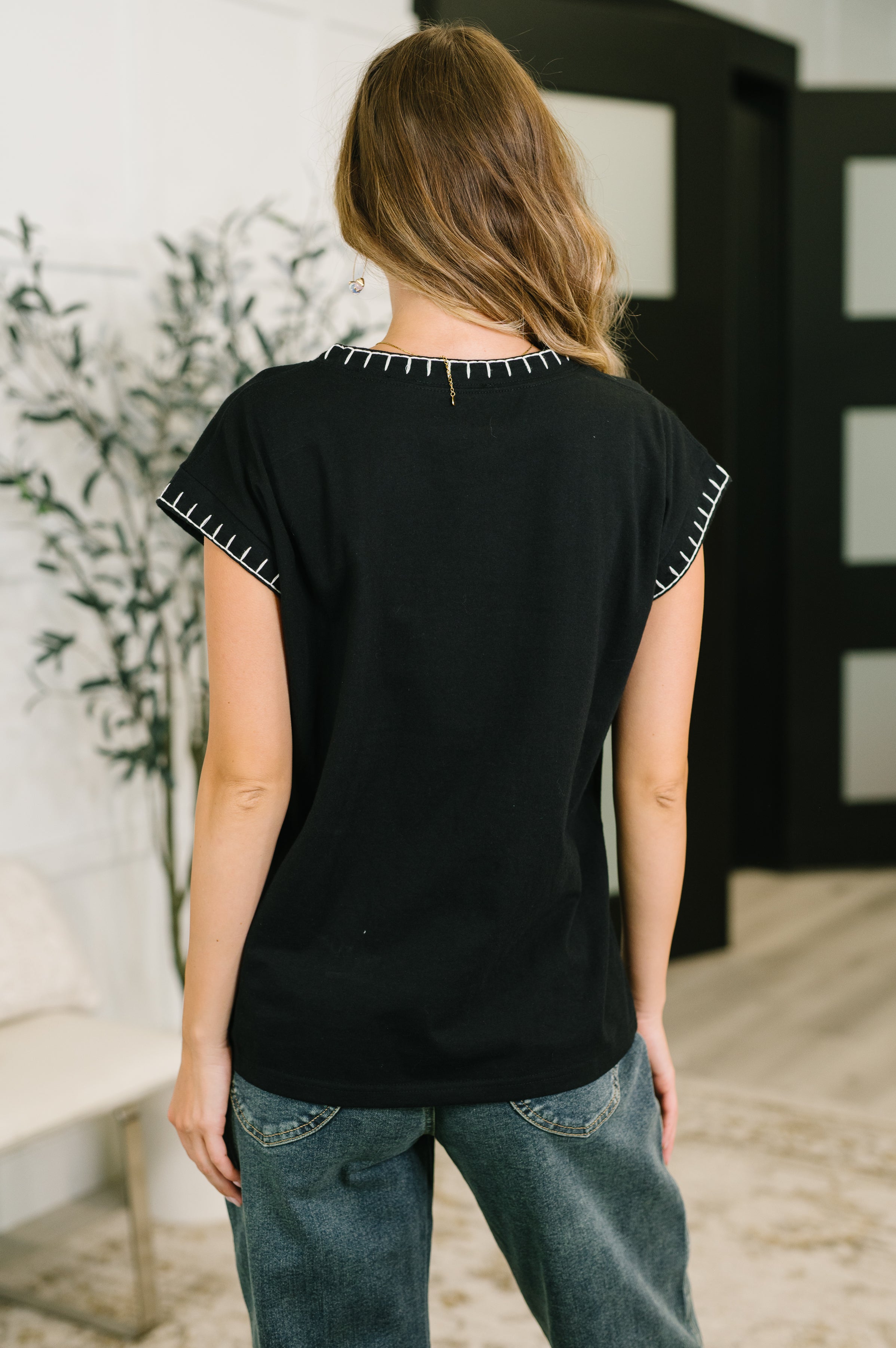 Little Details Cotton Top in Black