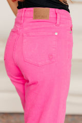 Hot Pink High Rise Garment Dyed 90's Straight Jeans