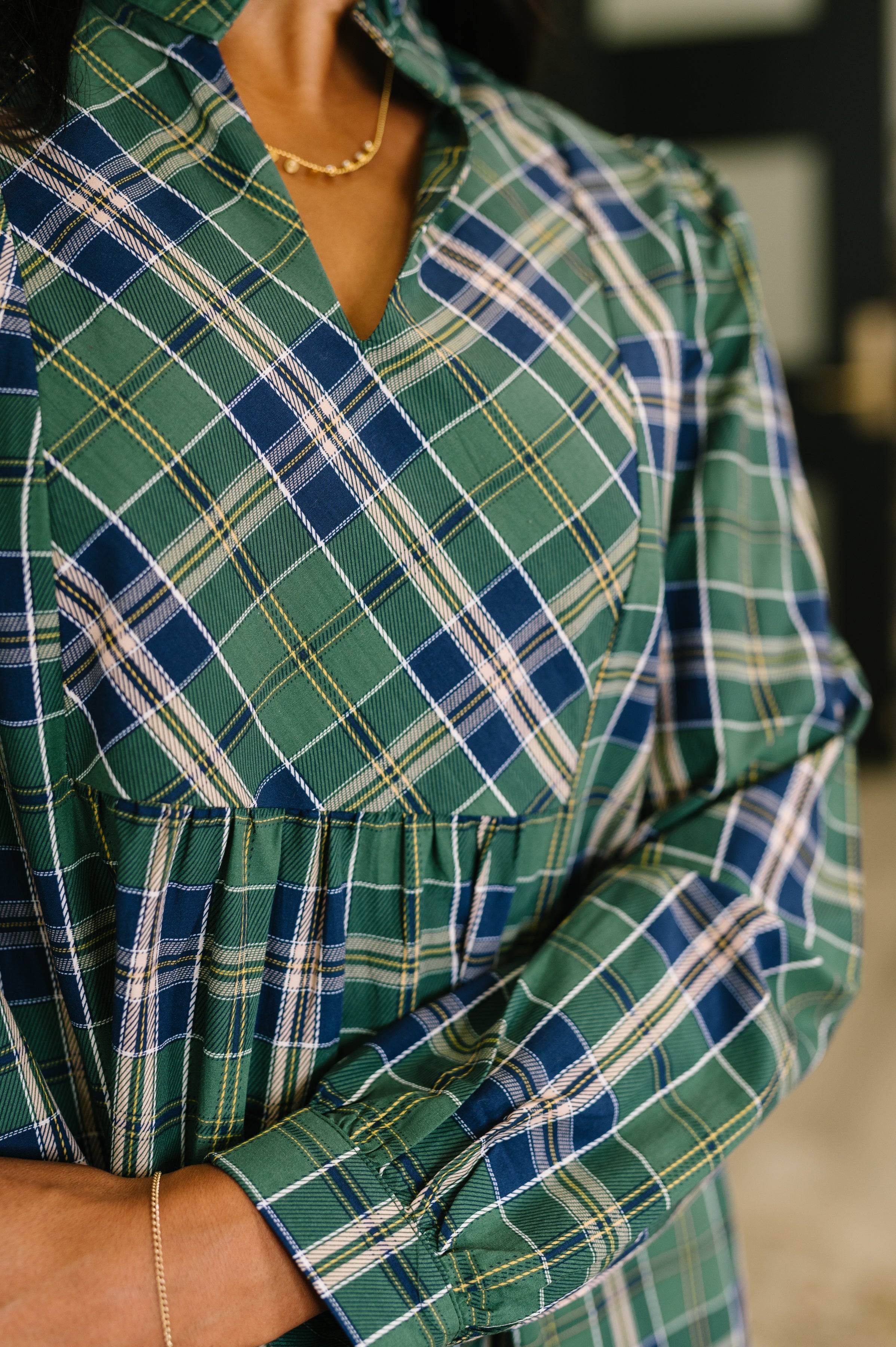 Plaid Perspective Cotton Long Sleeve Dress