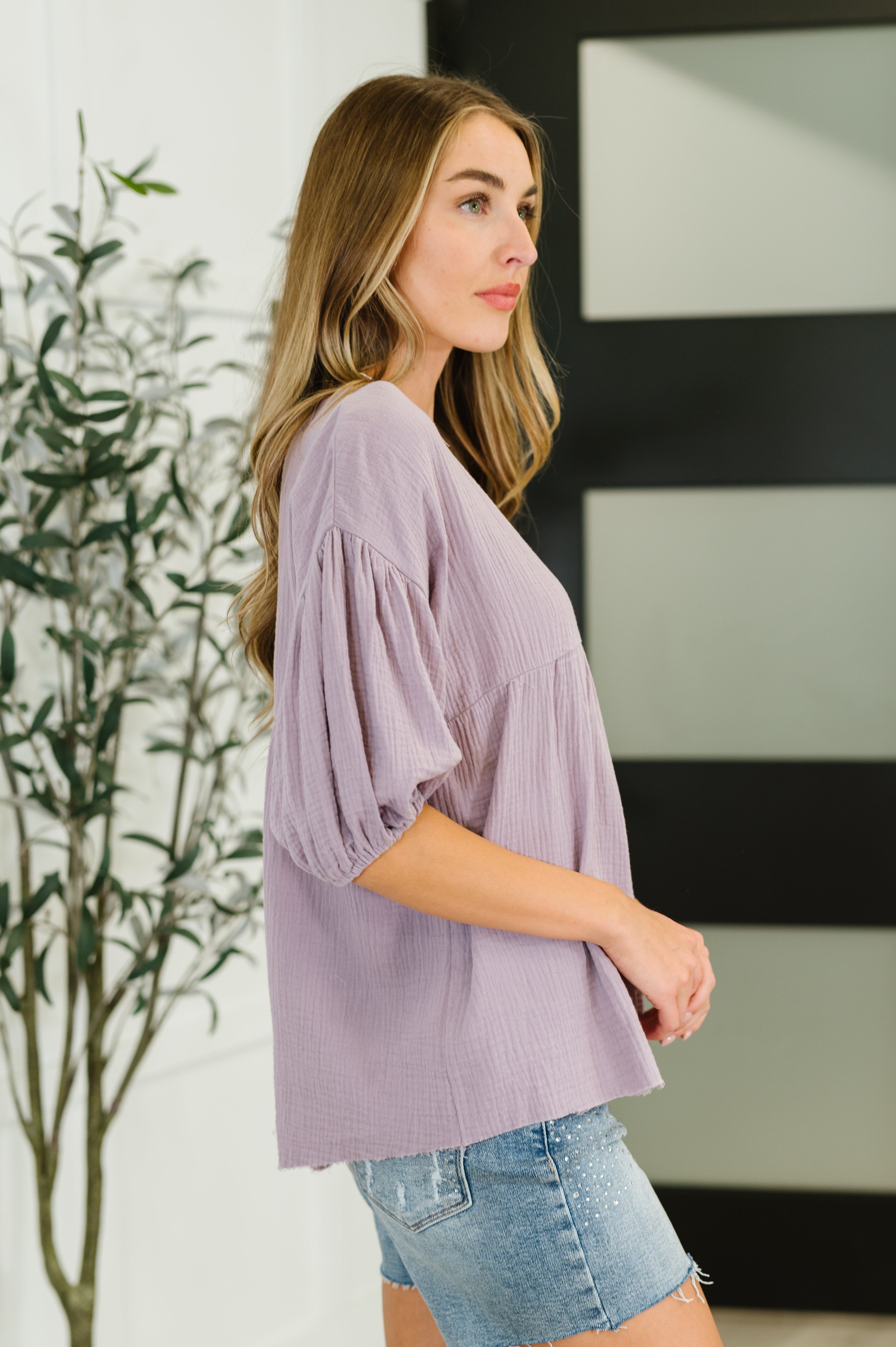 Lovely In Lavender Cotton Peasant Blouse