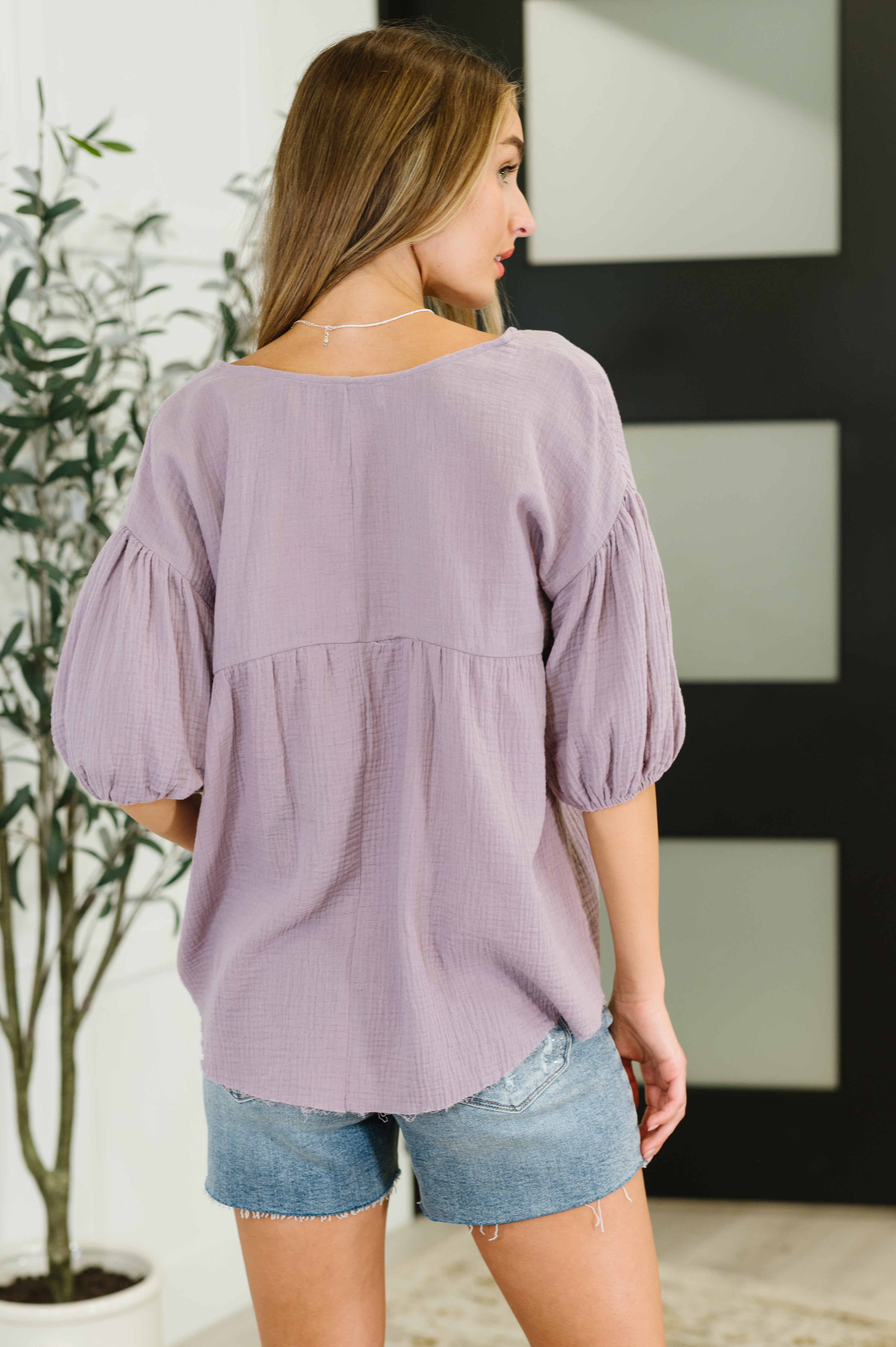 Lovely In Lavender Cotton Peasant Blouse