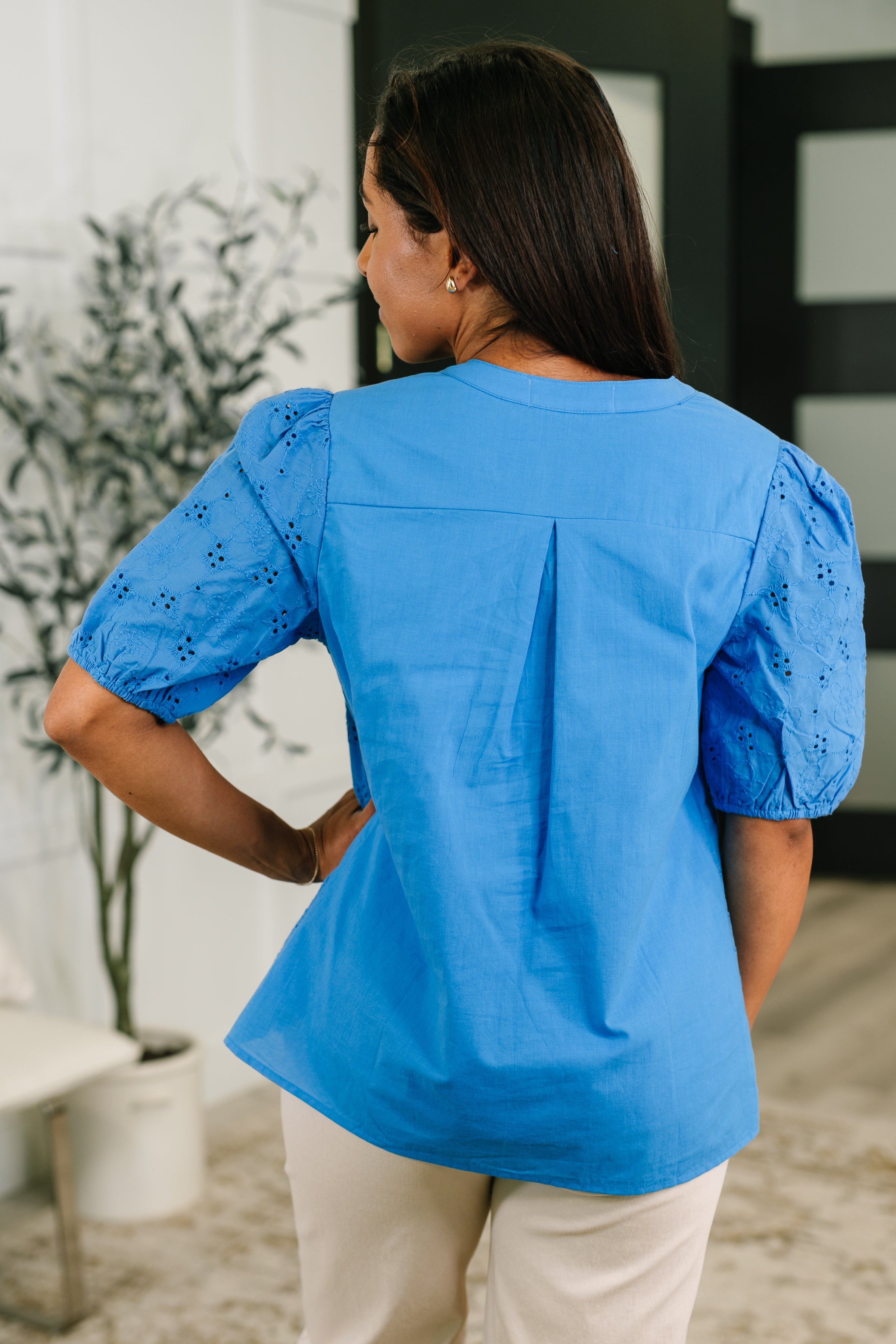 Refined Darling Eyelet Cotton Blouse in Royal Blue