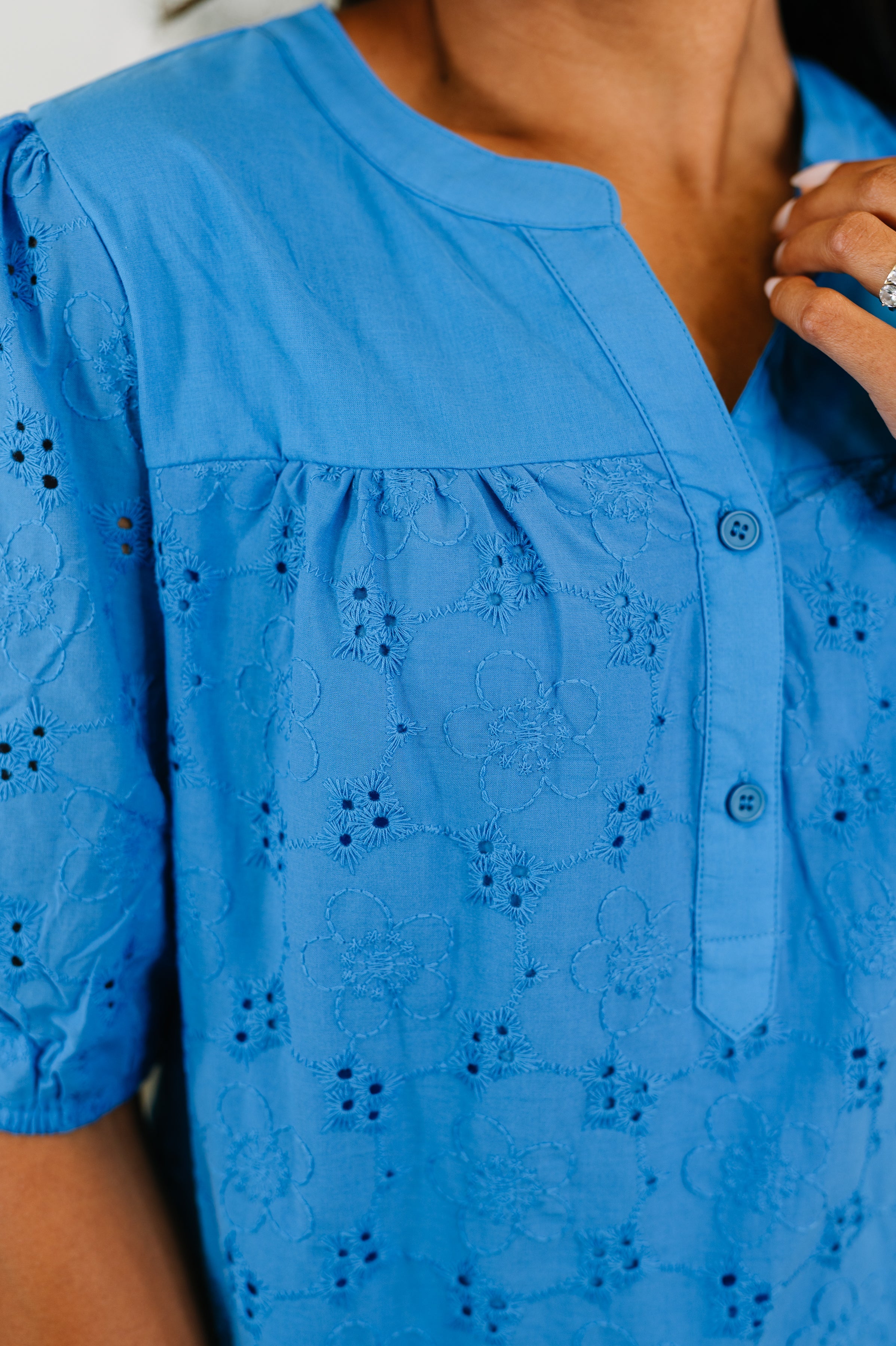 Refined Darling Eyelet Cotton Blouse in Royal Blue
