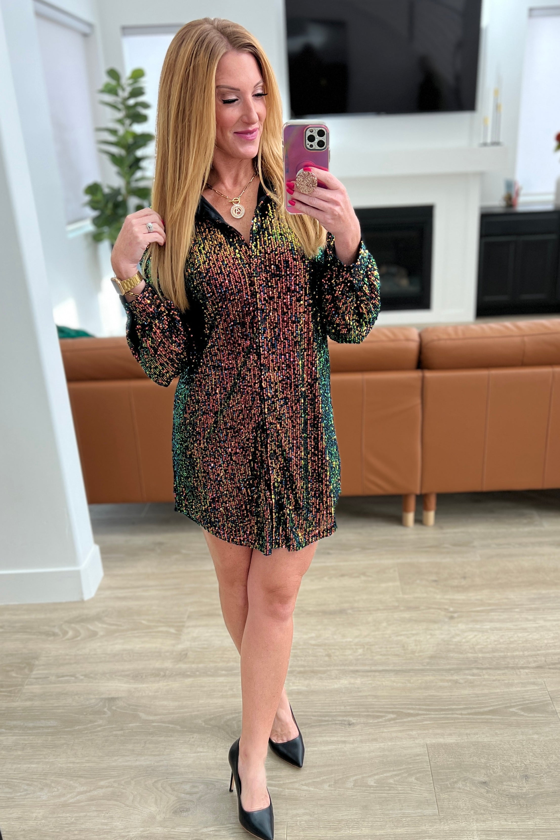 Sequin Shirt Dress in Shimmering Swifty Splendor