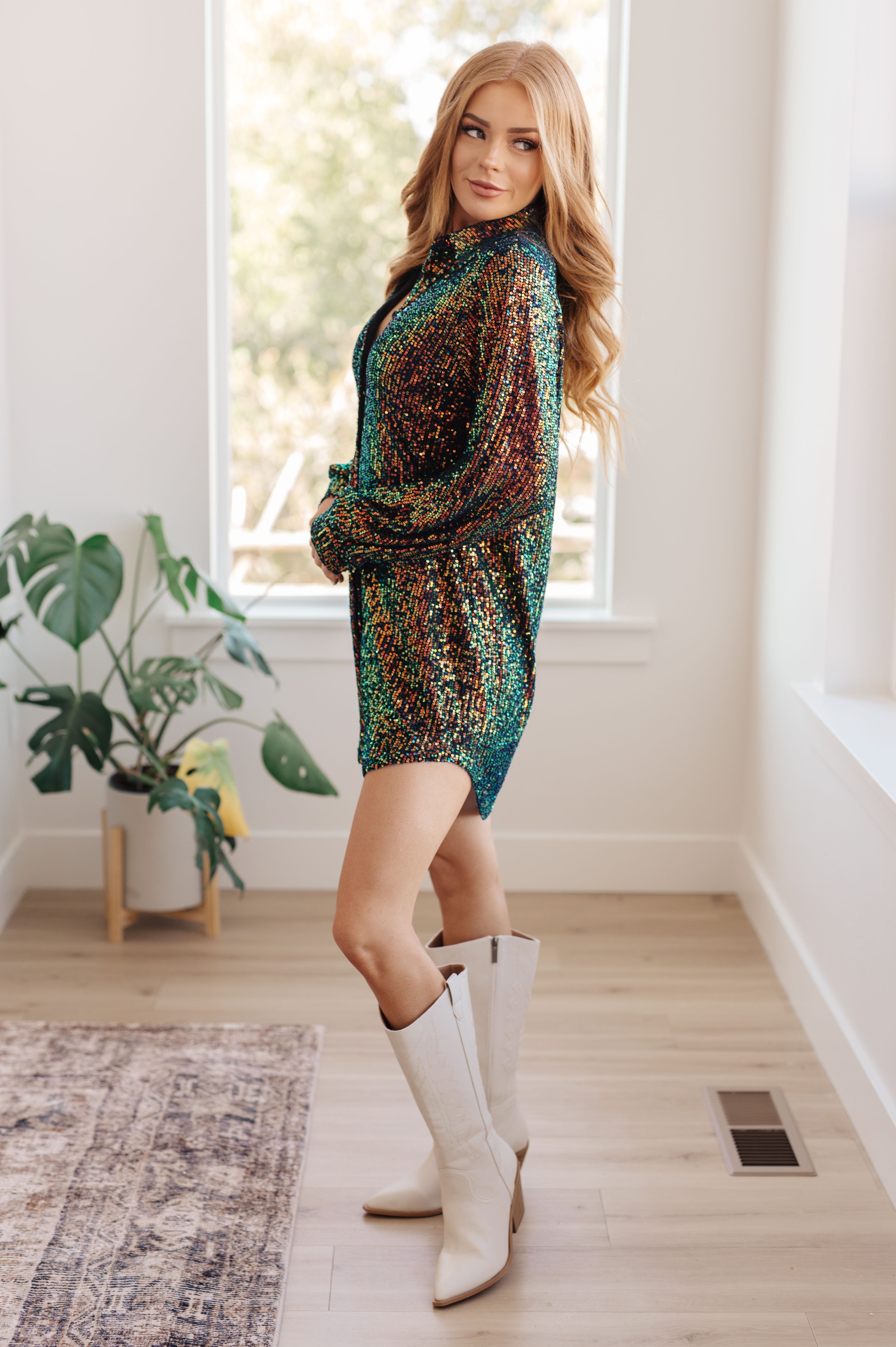 Sequin Shirt Dress in Shimmering Swifty Splendor