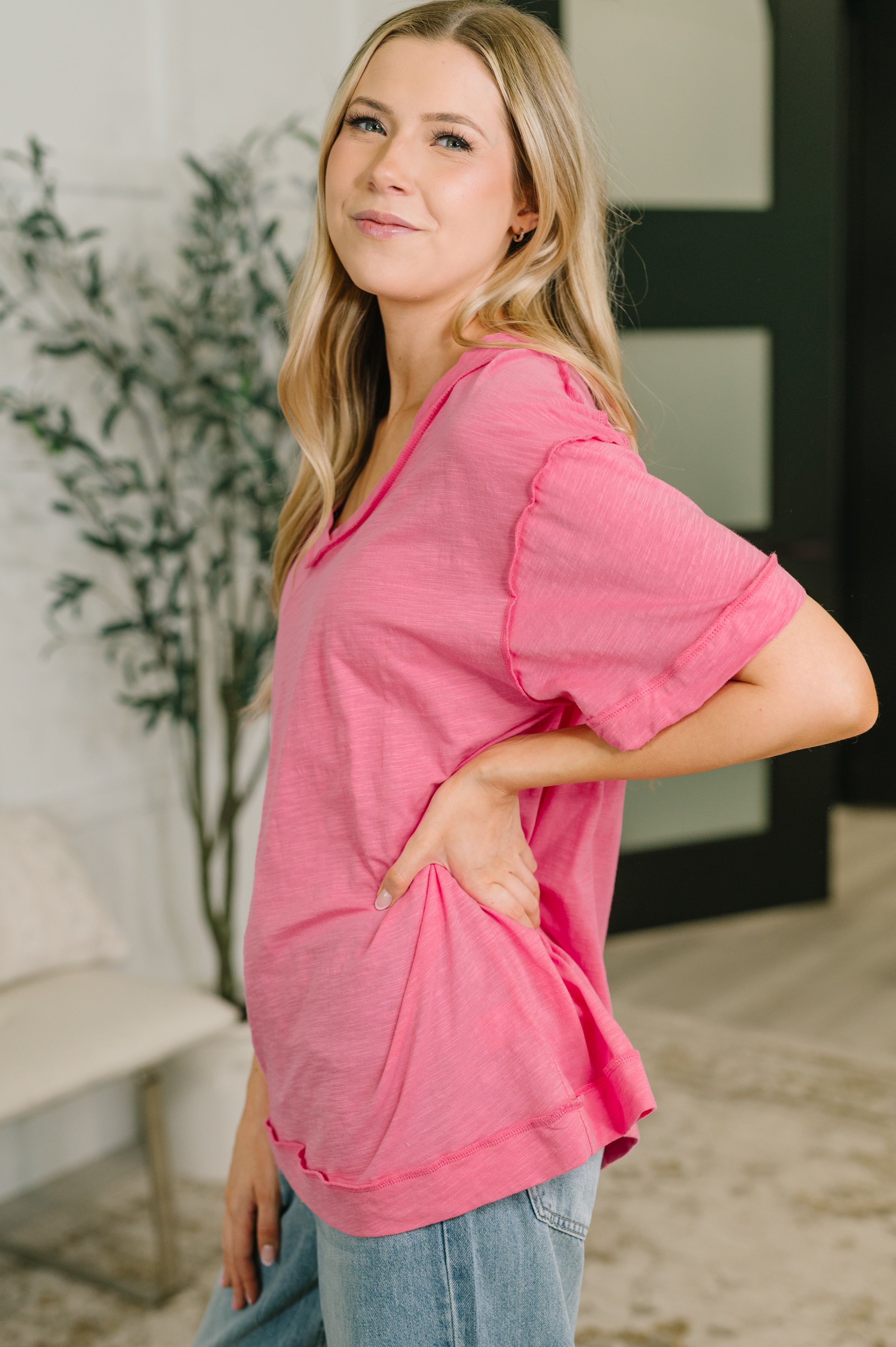 Thanks To You Relaxed Cotton Tee in Pink