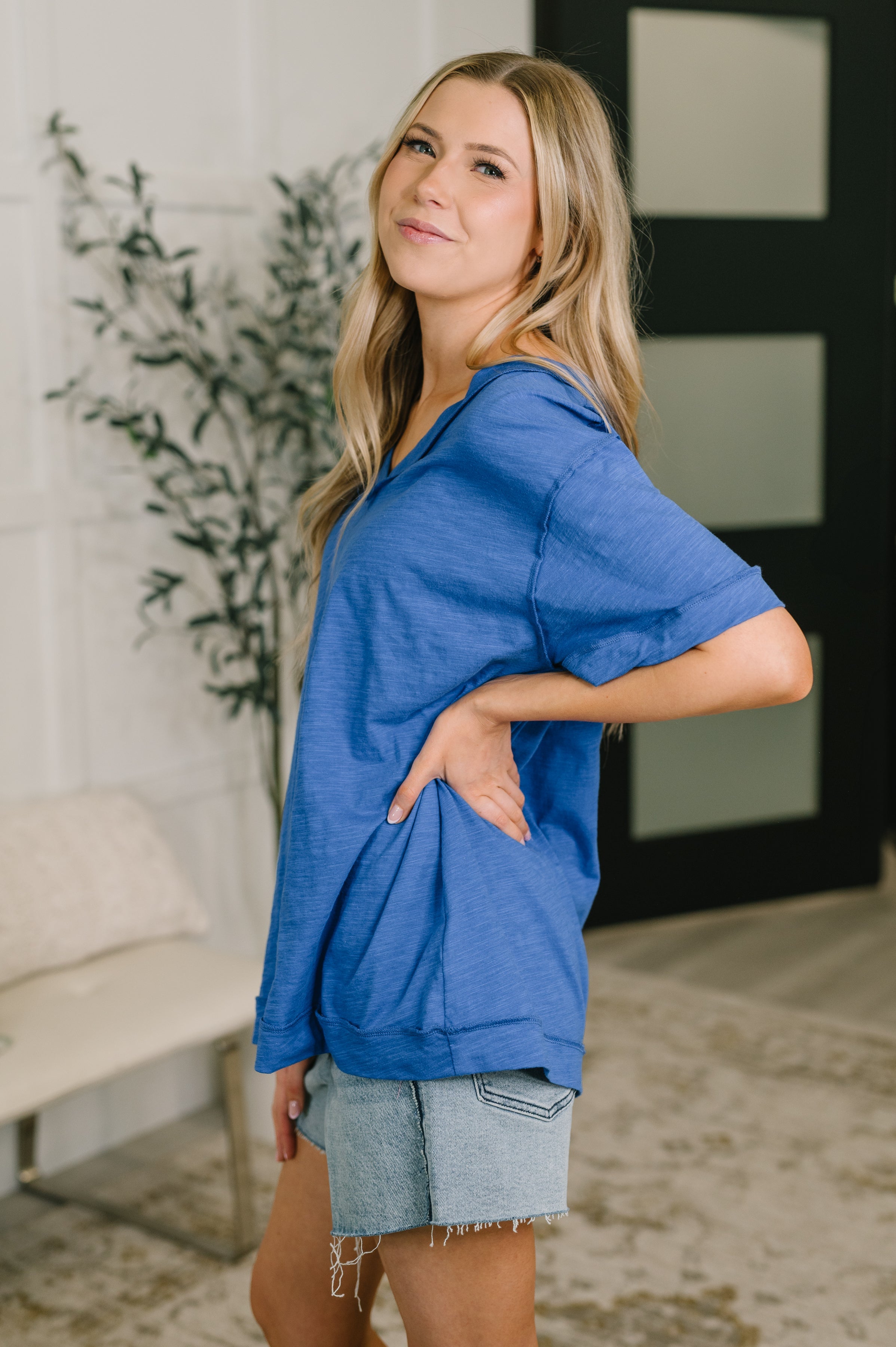 Thanks To You Relaxed Cotton Tee in Royal Blue
