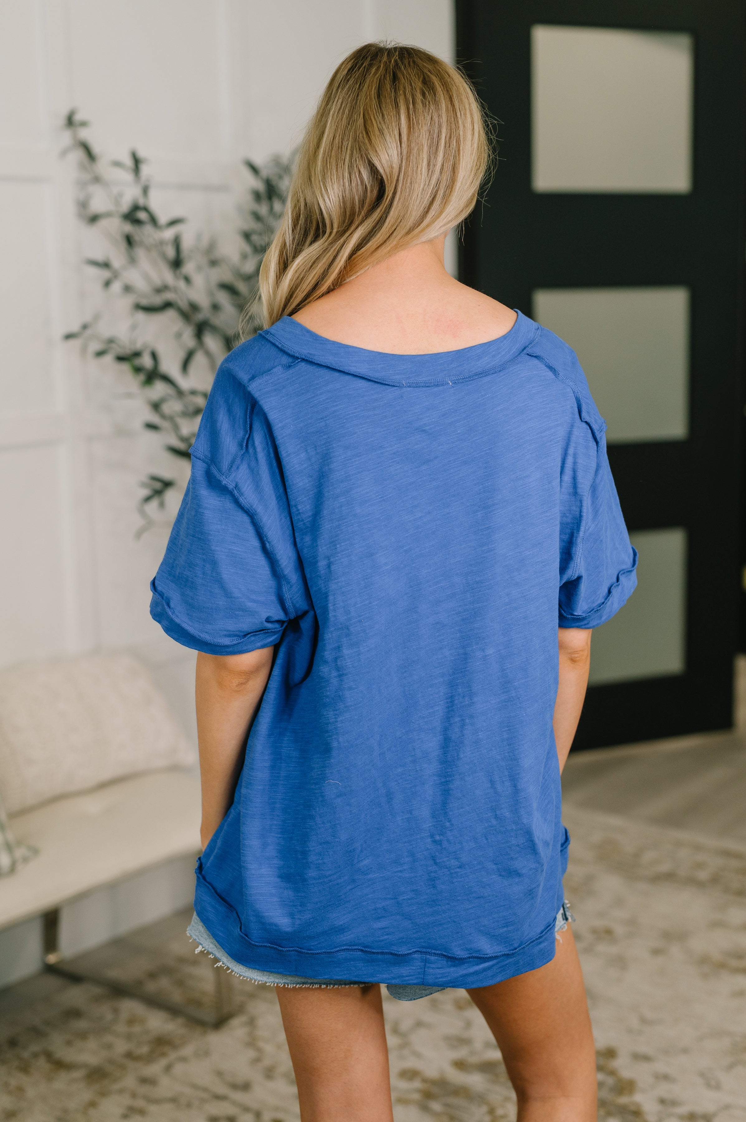 Thanks To You Relaxed Cotton Tee in Royal Blue